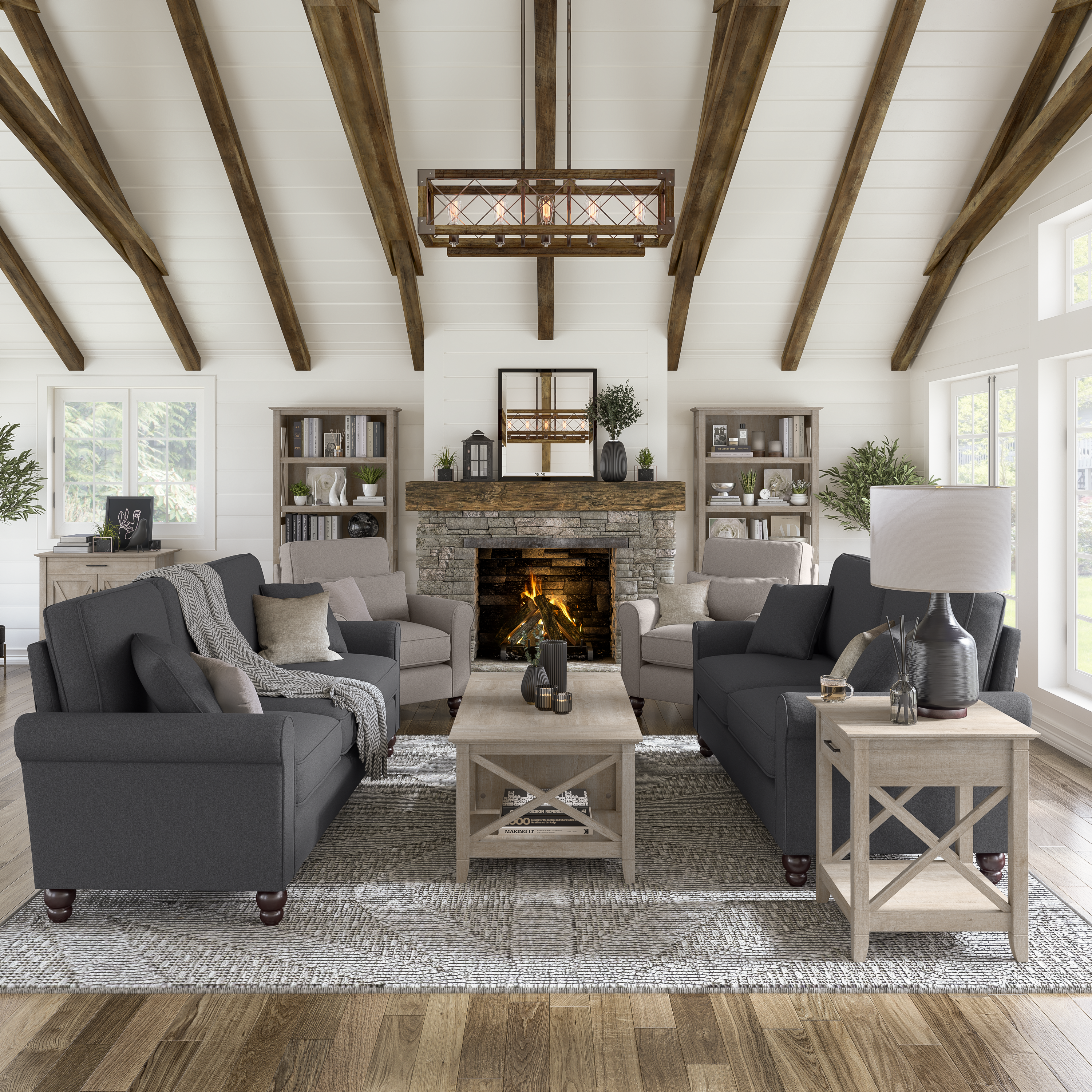 Shop Bush Furniture Hudson 125W U Shaped Sectional Couch 09 HDY123BCGH-03K #color_charcoal gray herringbone fabr