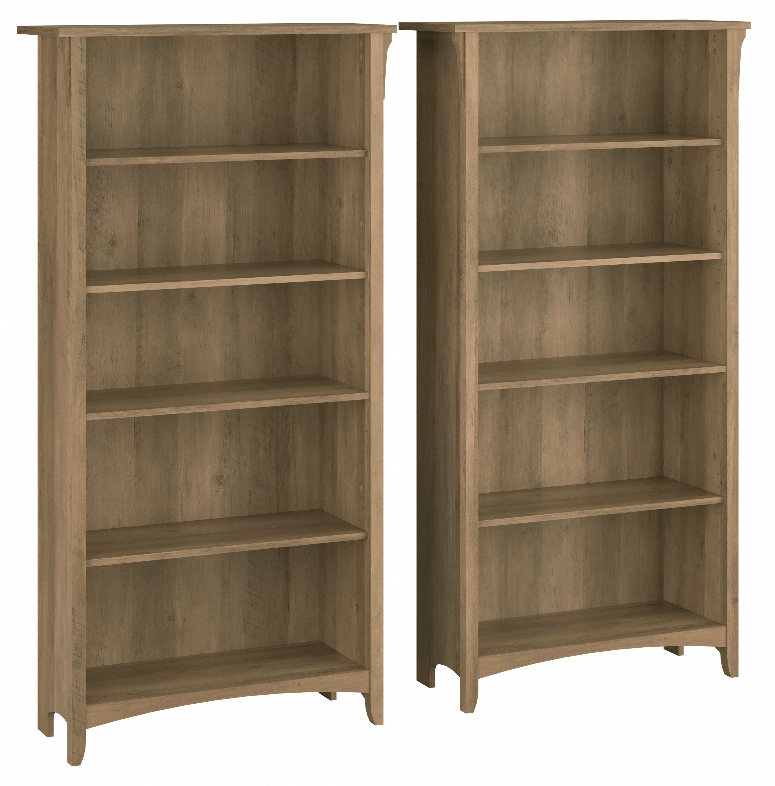 Shop Bush Furniture Salinas Tall 5 Shelf Bookcase - Set of 2 02 SAL036RCP #color_reclaimed pine