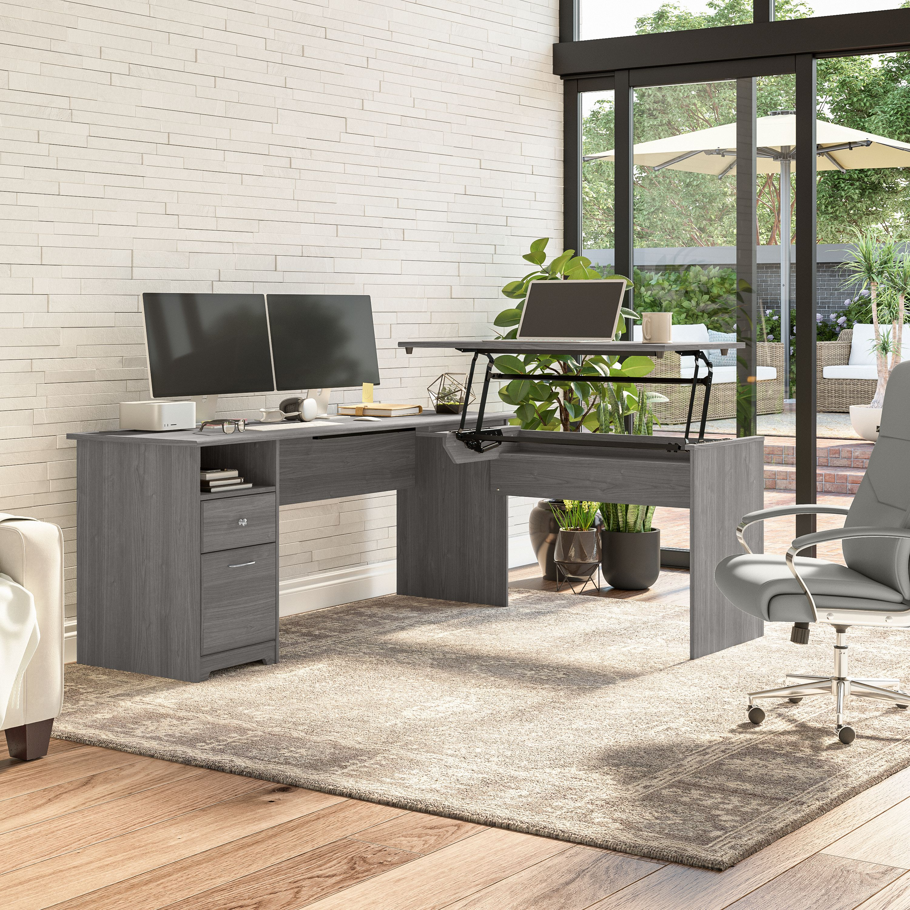 Shop Bush Furniture Cabot 72W 3 Position Sit to Stand L Shaped Desk 01 CAB050MG #color_modern gray