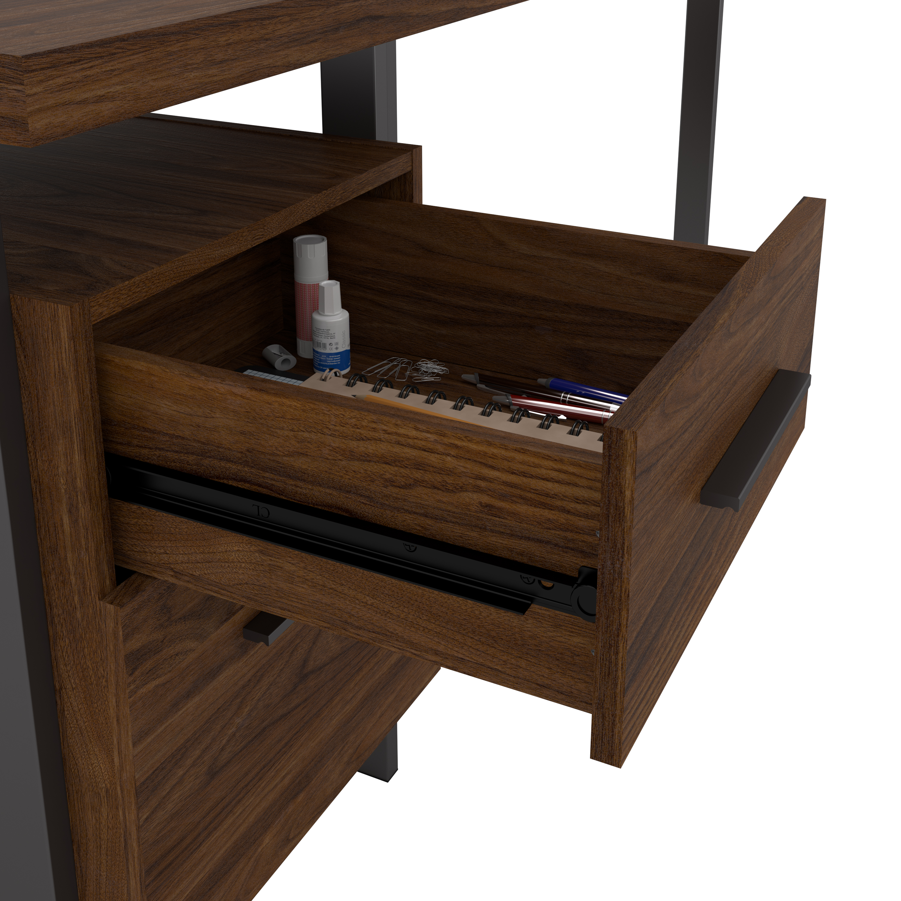 Shop Bush Furniture Architect 60W L Shaped Desk with Drawers 04 ACD260MW-03K #color_modern walnut