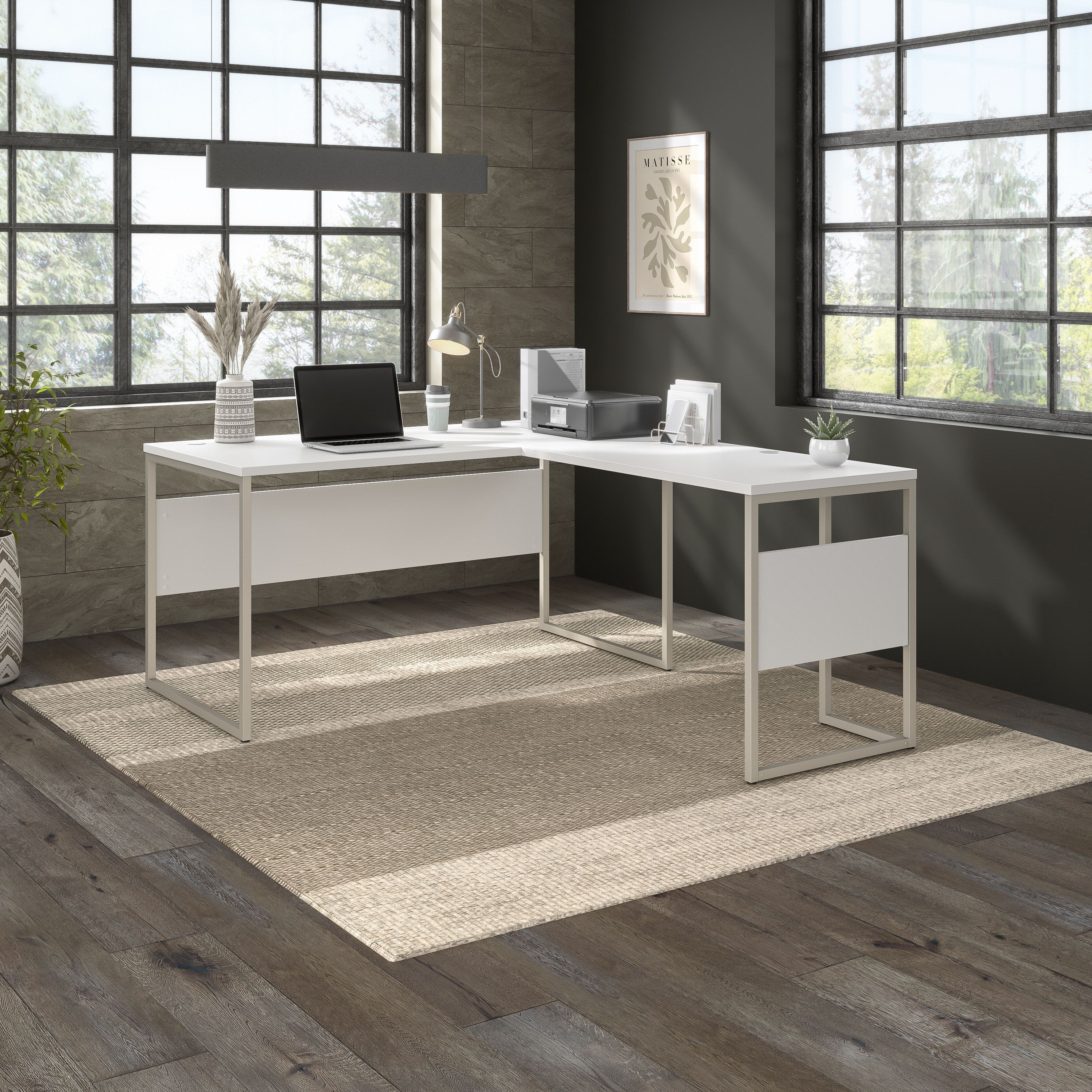 Shop Bush Business Furniture Hybrid 60W x 30D L Shaped Table Desk with Metal Legs 01 HYB027WH #color_white