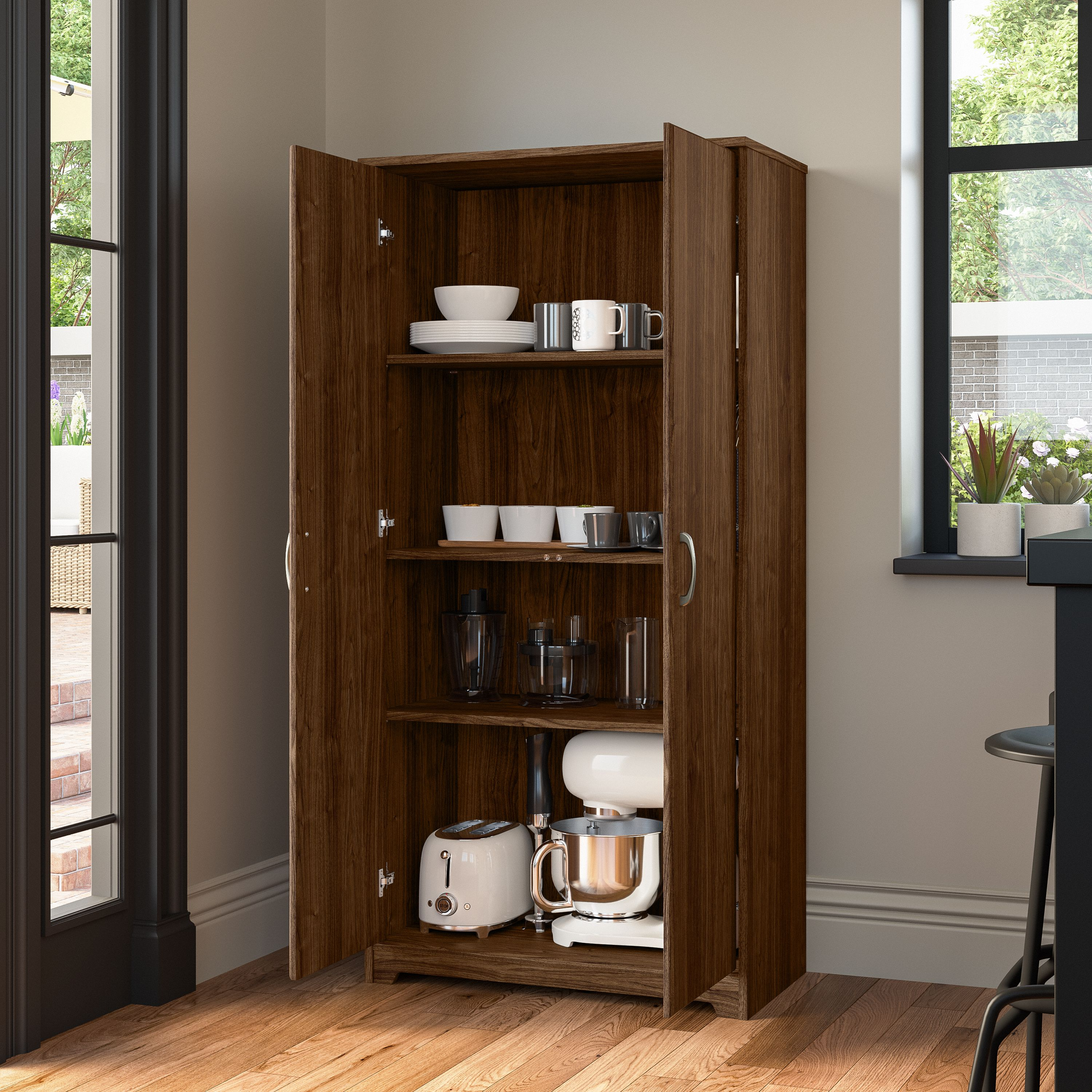 Shop Bush Furniture Cabot Tall Kitchen Pantry Cabinet with Doors 06 WC31099-Z #color_modern walnut