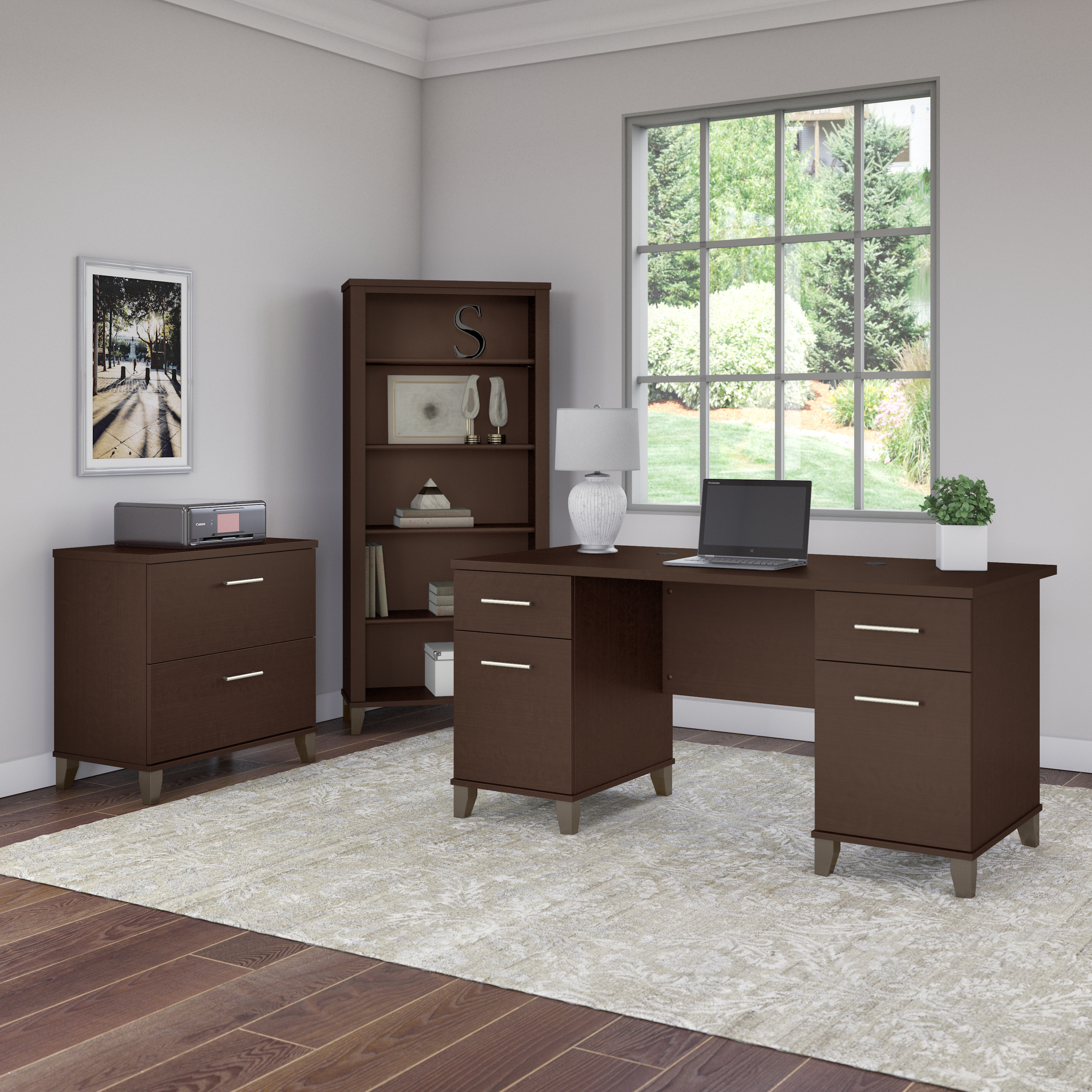 Shop Bush Furniture Somerset 60W Office Desk with Drawers 08 WC81828K #color_mocha cherry