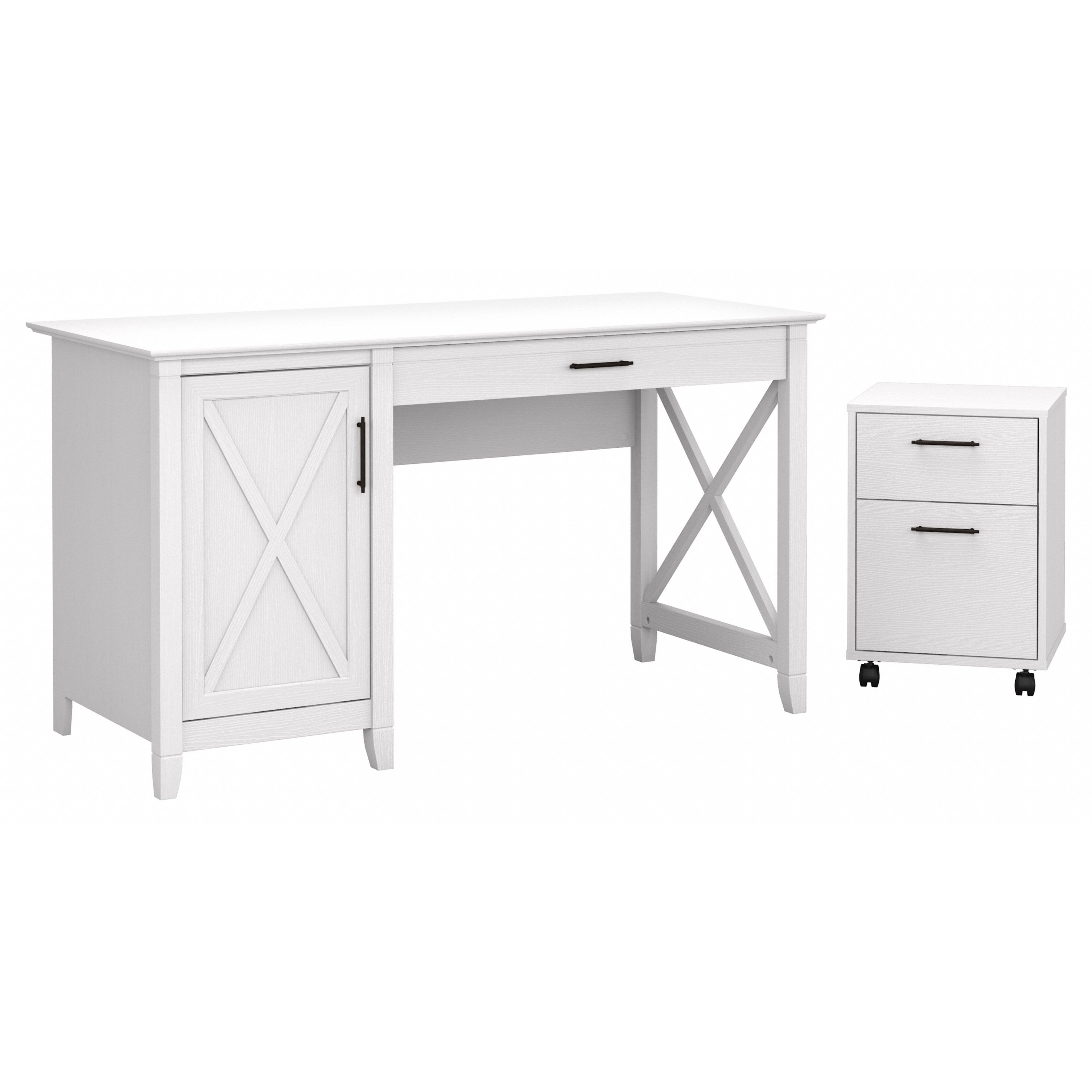 Shop Bush Furniture Key West 54W Computer Desk with Storage and 2 Drawer Mobile File Cabinet 02 KWS006WT #color_pure white oak