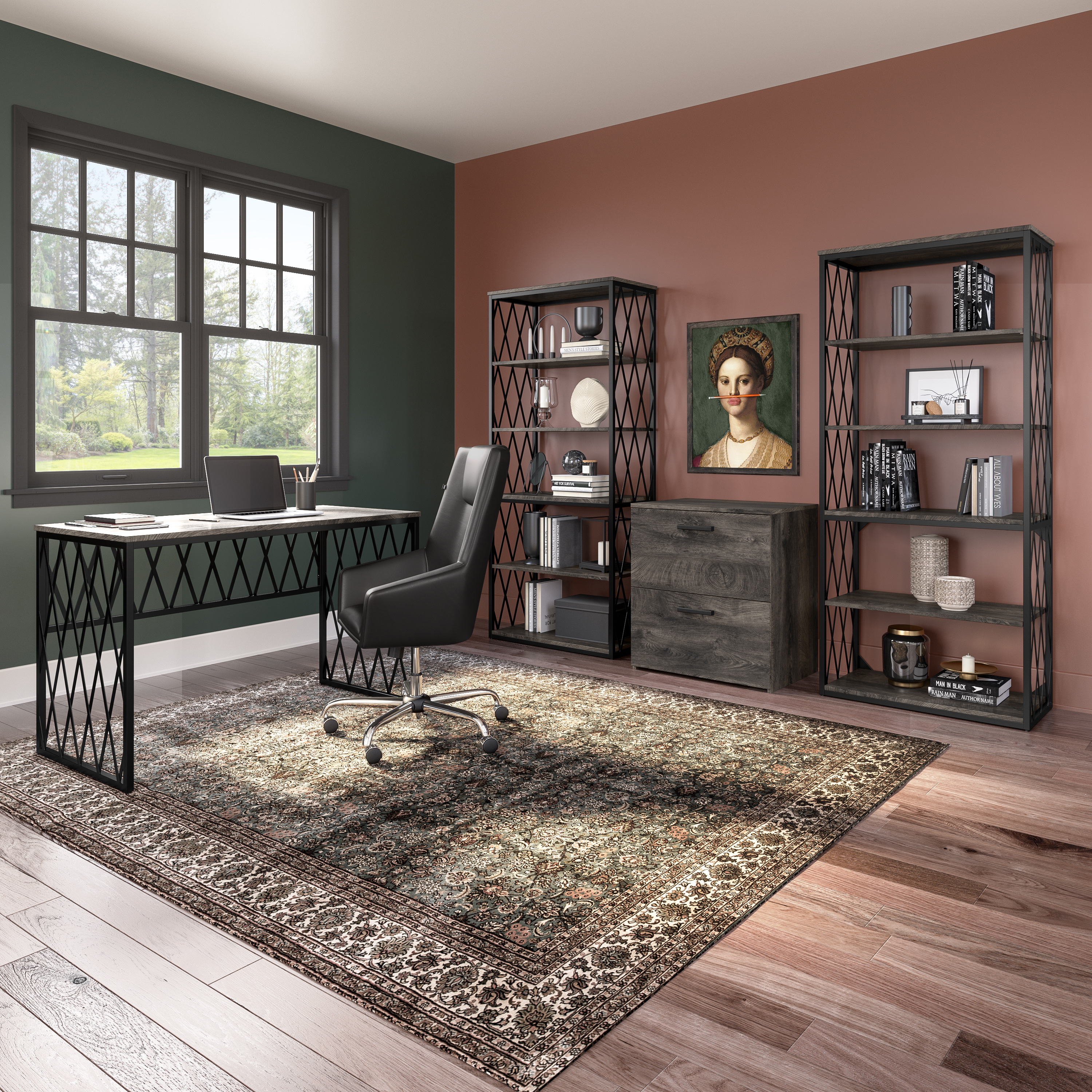 Shop Bush Furniture City Park 60W Industrial L Shaped Desk with Mobile File Cabinet 09 CPK005GH #color_dark gray hickory