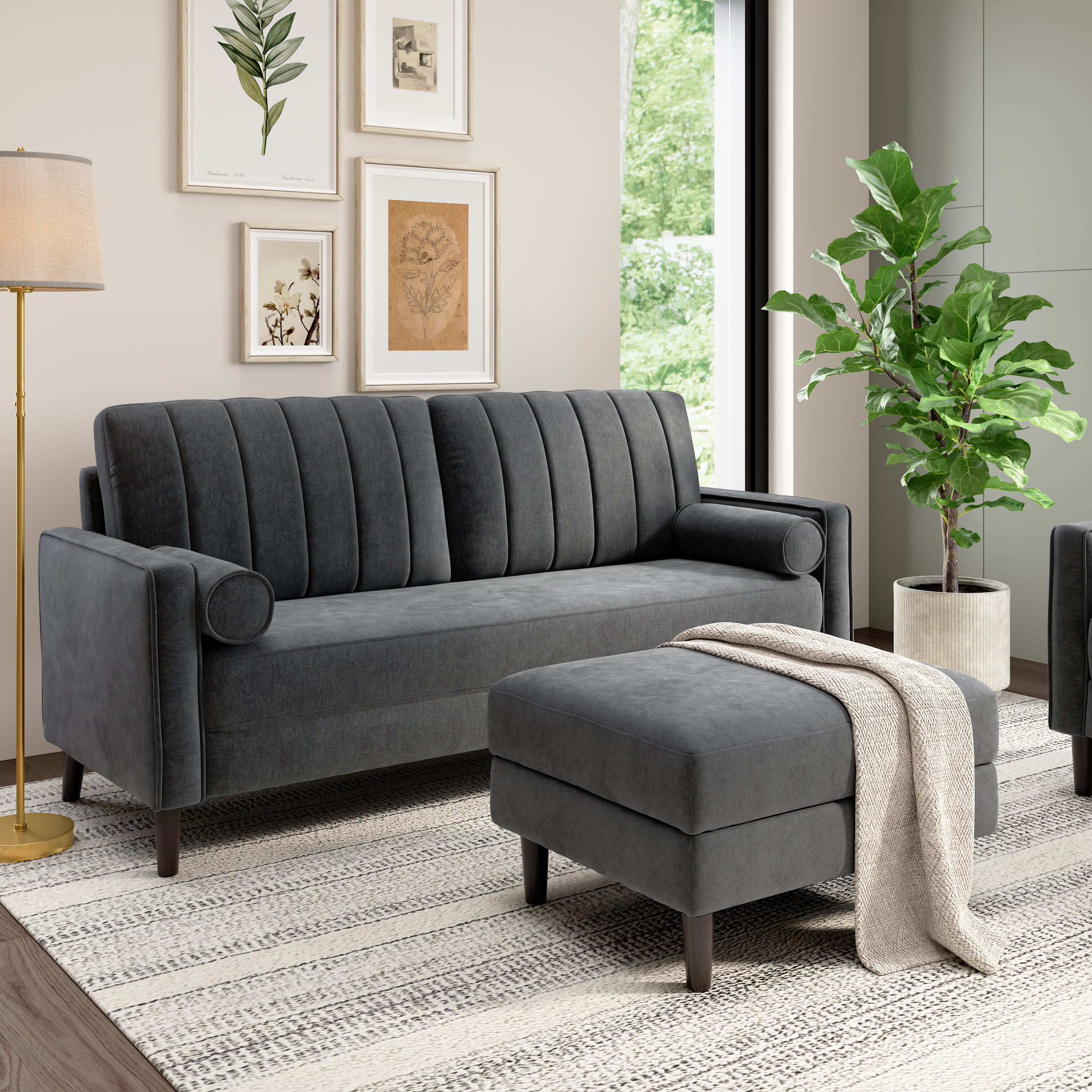Shop Bush Home Max 77W Sofa and Storage Ottoman MAX003IGC 2 #color_iron gray chenille fabric