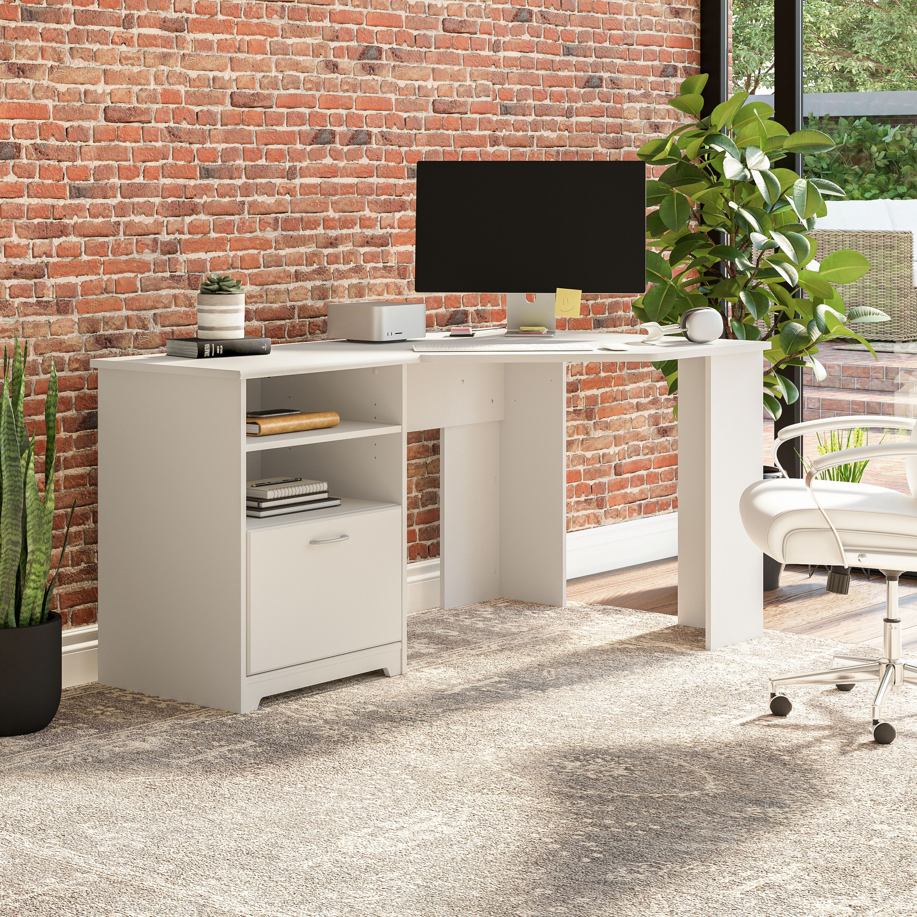 Shop Bush Furniture Cabot 60W Corner Desk with Storage 01 WC31915K #color_white