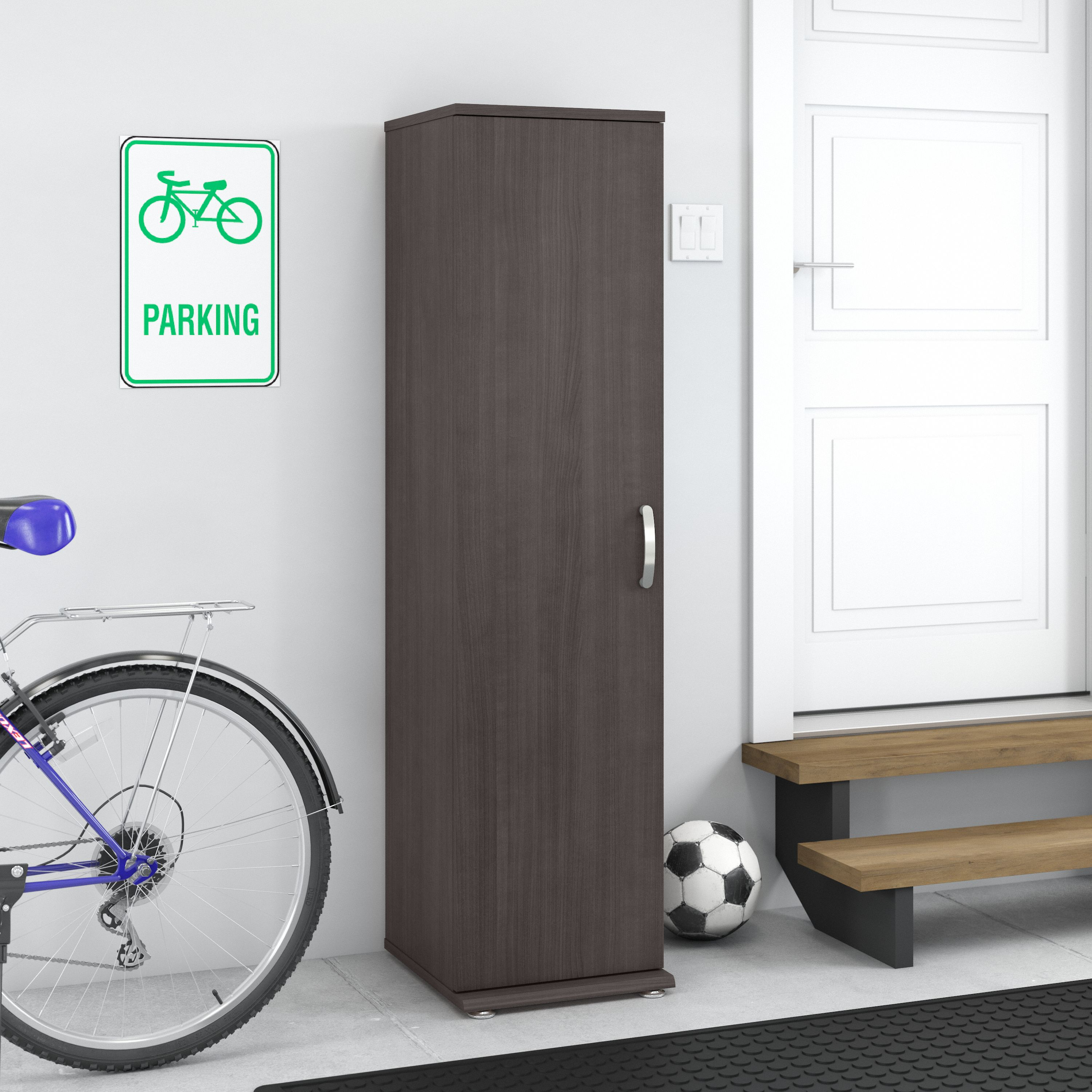 Shop Bush Business Furniture Universal Narrow Garage Storage Cabinet with Door and Shelves 01 GAS116SG-Z #color_storm gray