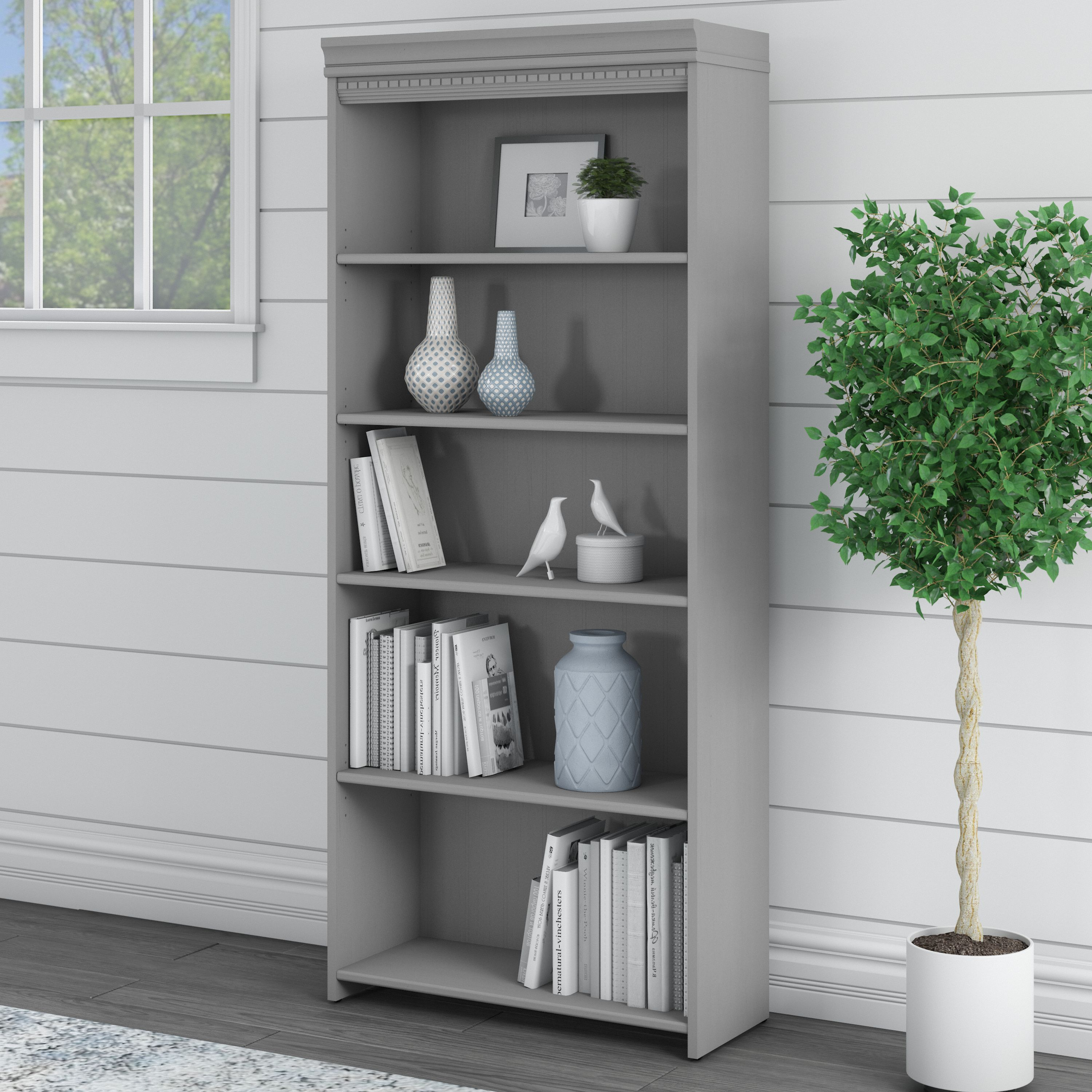 Shop Bush Furniture Fairview Tall 5 Shelf Bookcase 01 WC53565-03 #color_cape cod gray