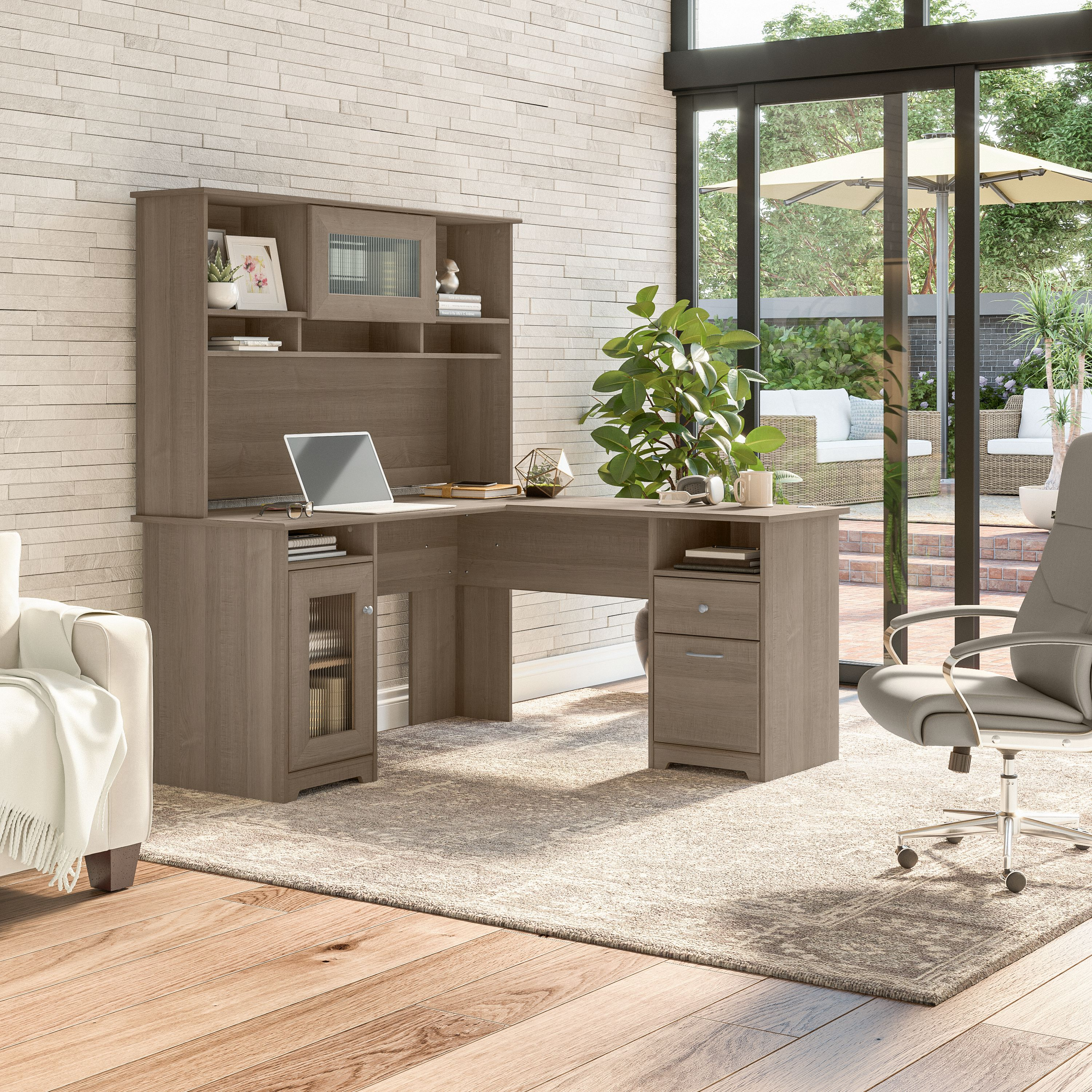 Shop Bush Furniture Cabot 60W L Shaped Computer Desk with Hutch and Storage 01 CAB001AG #color_ash gray