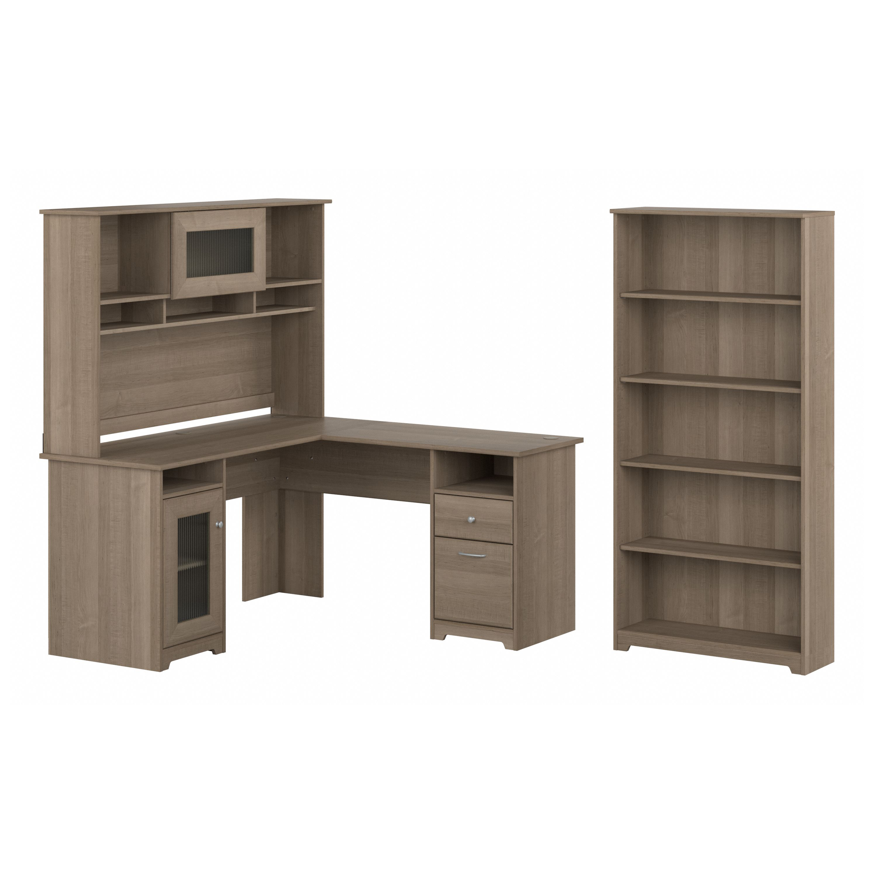 Shop Bush Furniture Cabot 60W L Shaped Computer Desk with Hutch and 5 Shelf Bookcase 02 CAB011AG #color_ash gray