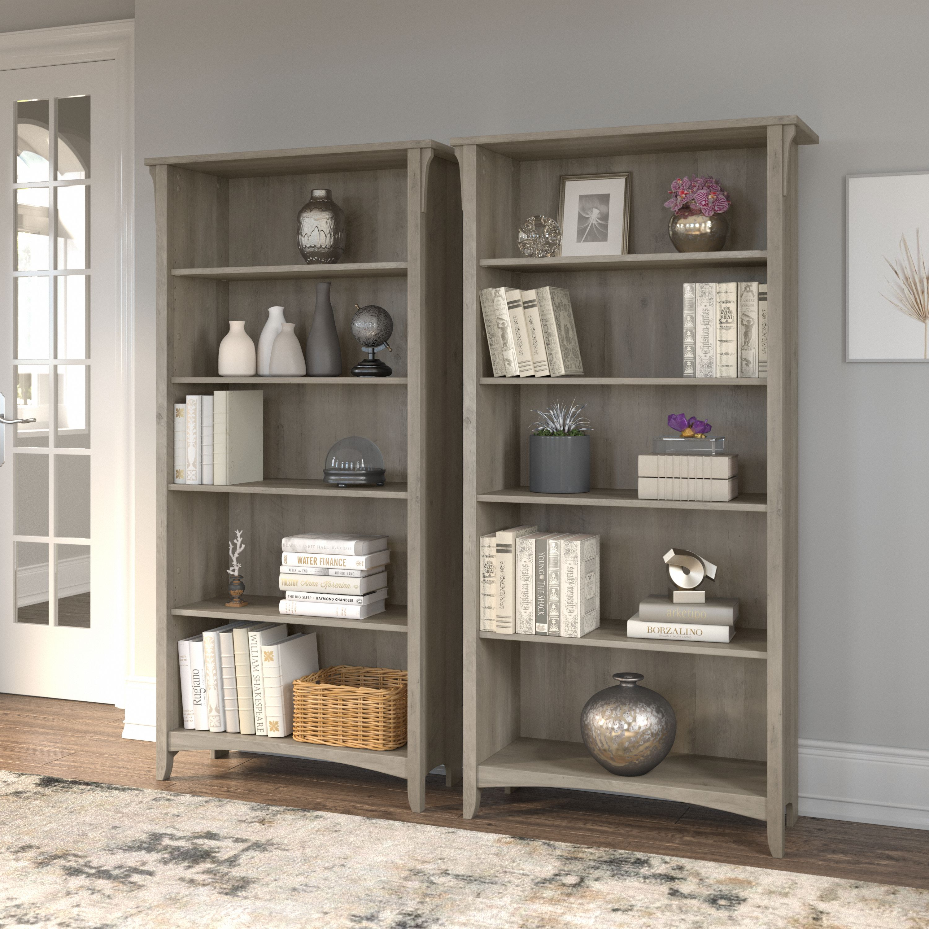 Shop Bush Furniture Salinas Tall 5 Shelf Bookcase - Set of 2 01 SAL036DG #color_driftwood gray