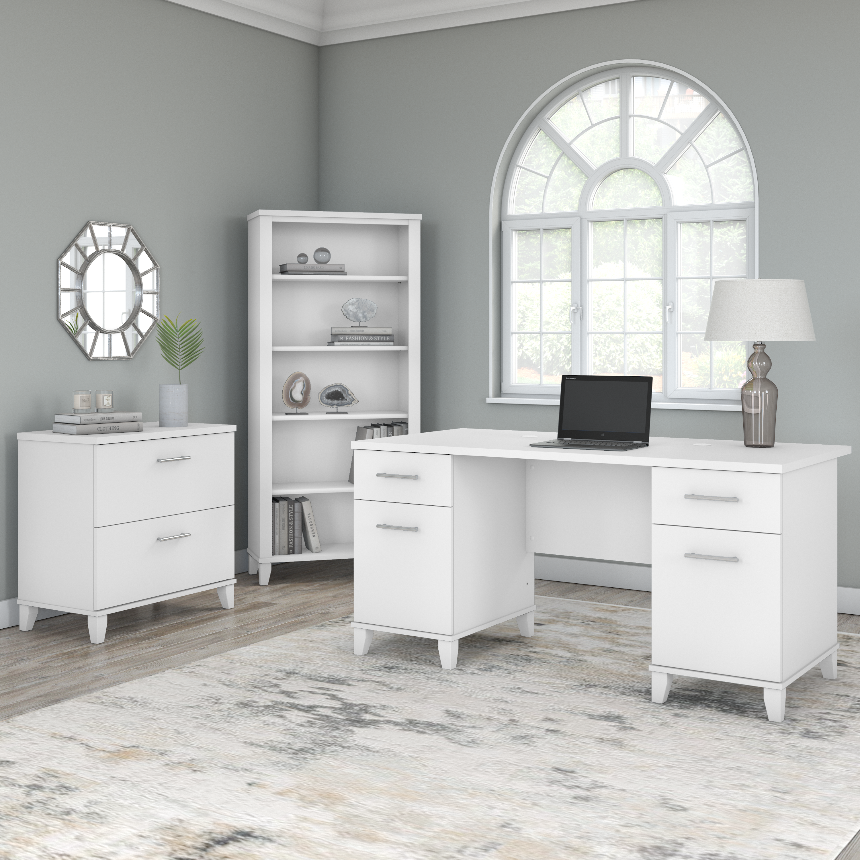 Shop Bush Furniture Somerset 60W Office Desk with Drawers 08 WC81928K #color_white