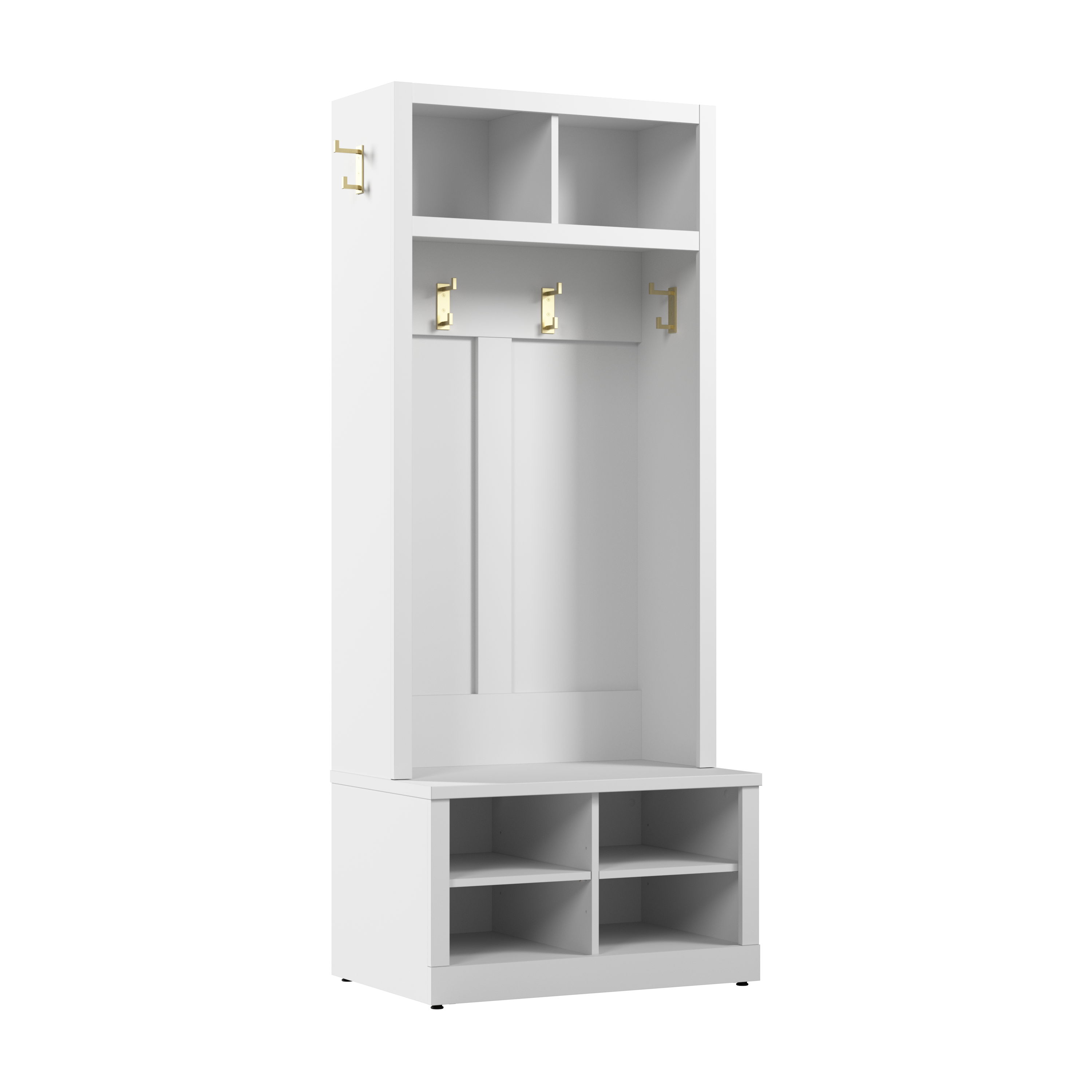 Shop Bush Furniture Hampton Heights Entryway Storage Set with 30W Hall Tree and Shoe Bench 02 HHS002WH #color_white