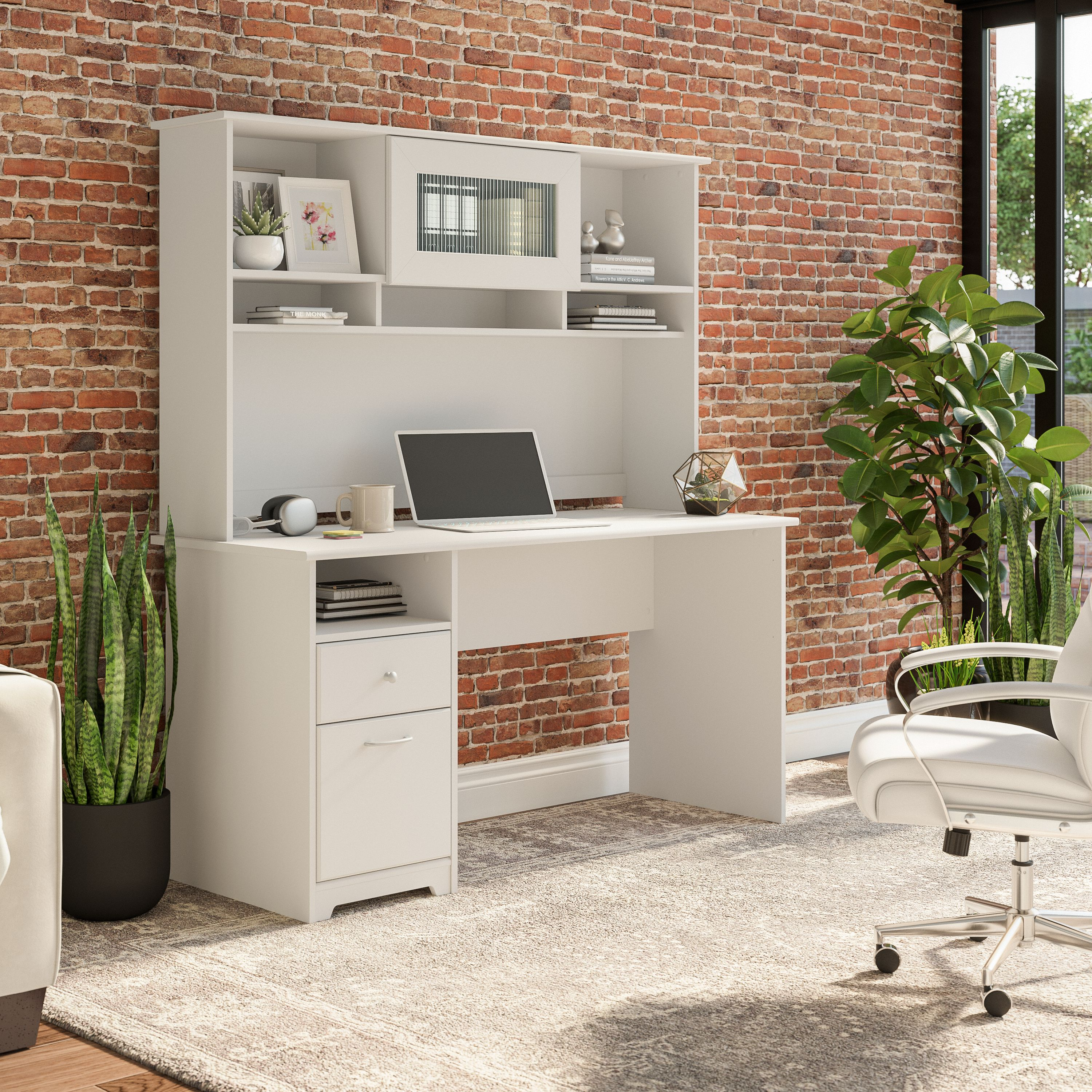 Shop Bush Furniture Cabot 60W Computer Desk with Hutch 01 CAB042WHN #color_white