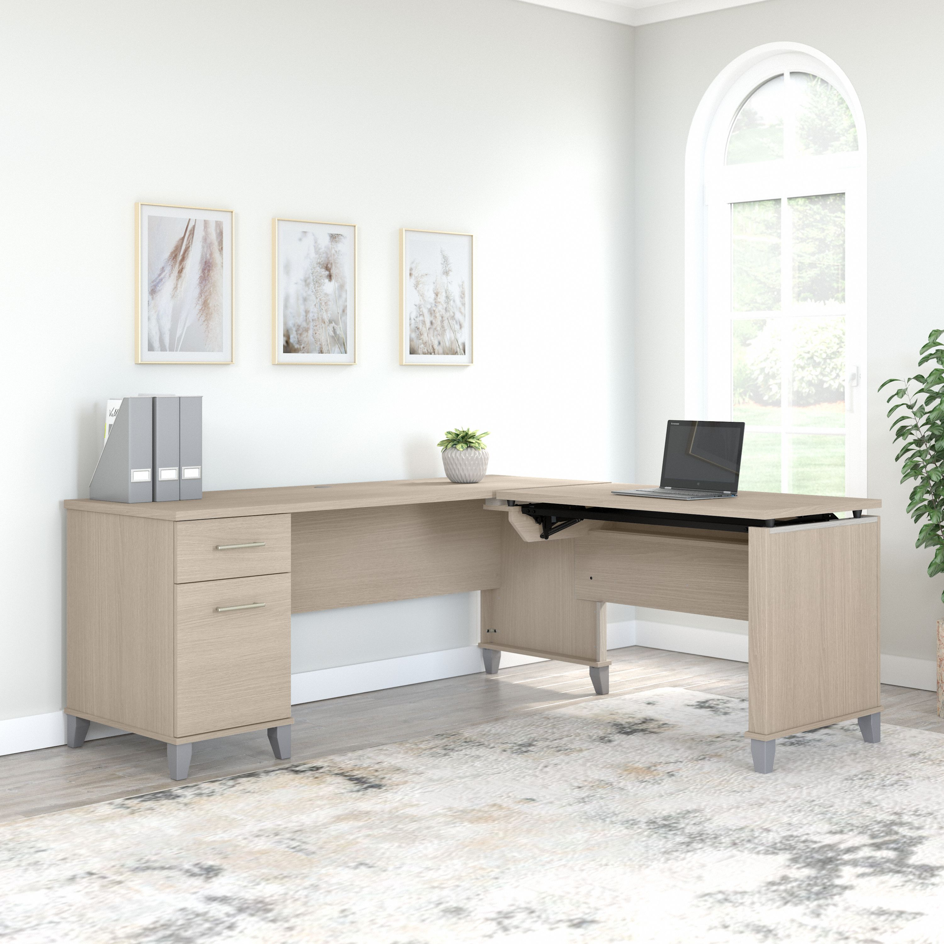 Shop Bush Furniture Somerset 72W 3 Position Sit to Stand L Shaped Desk 06 SET014SO #color_sand oak