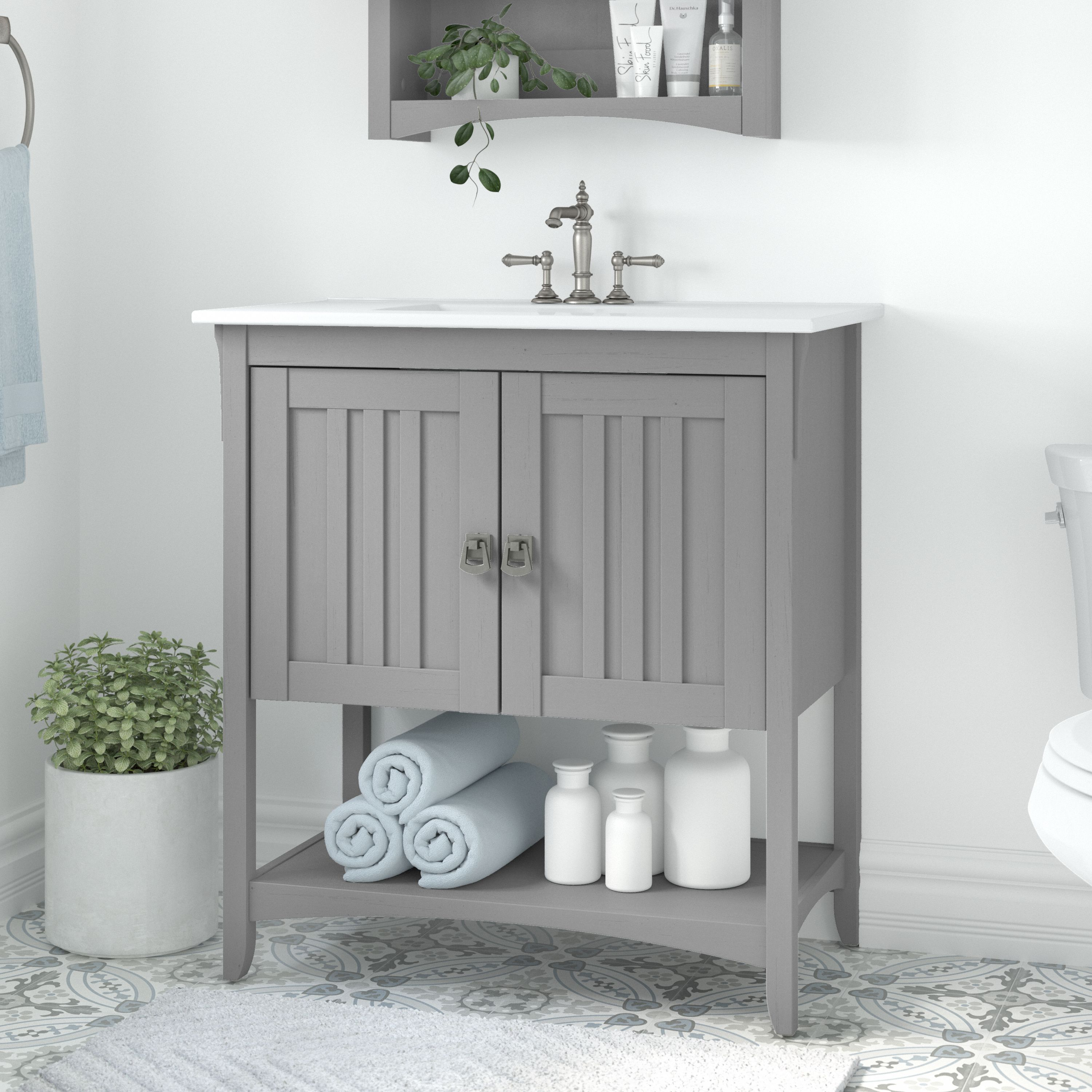 Shop Bush Furniture Salinas 32W Bathroom Vanity with Sink 01 SAVN132CG-03K #color_cape cod gray