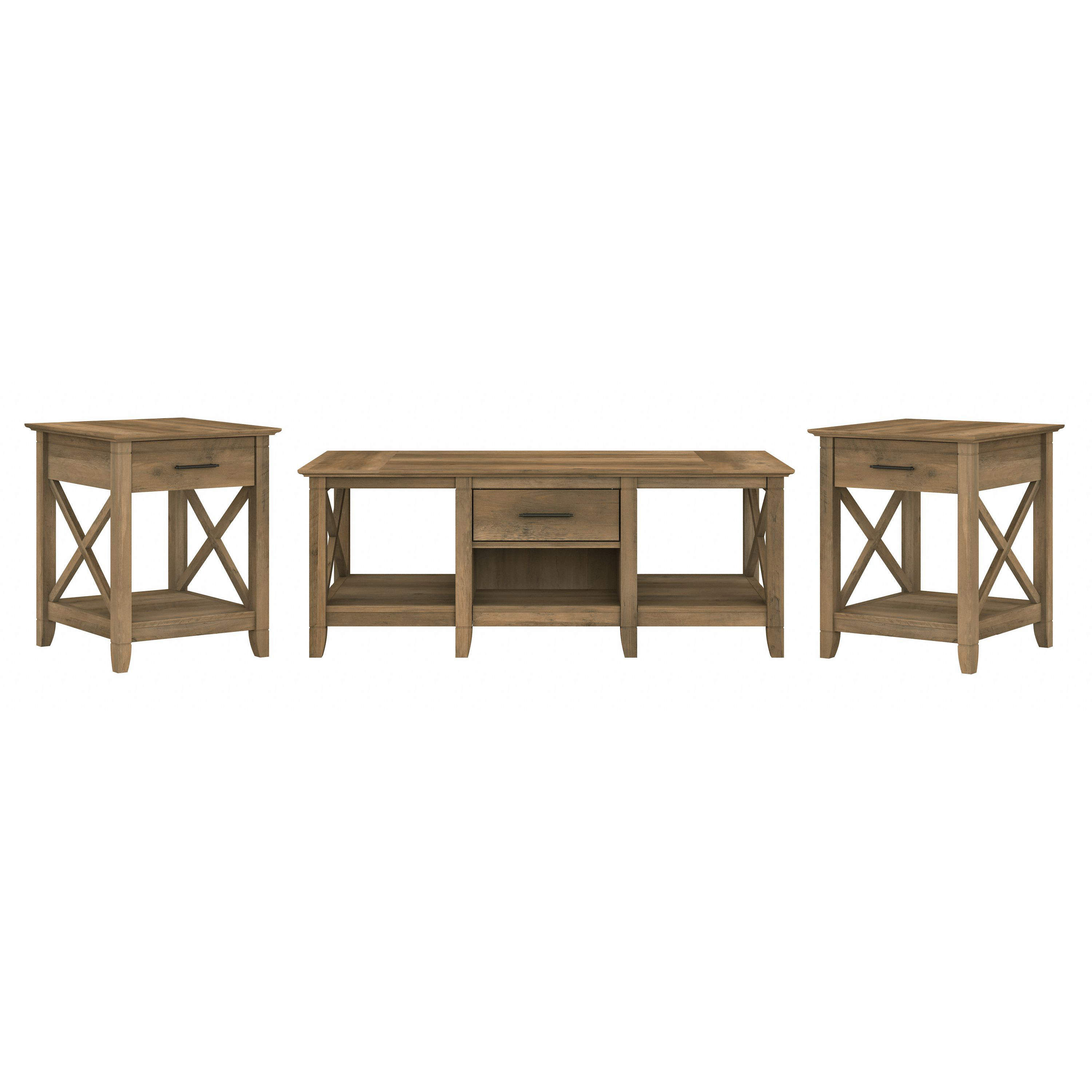 Shop Bush Furniture Key West Coffee Table with Set of 2 End Tables 02 KWS023RCP #color_reclaimed pine