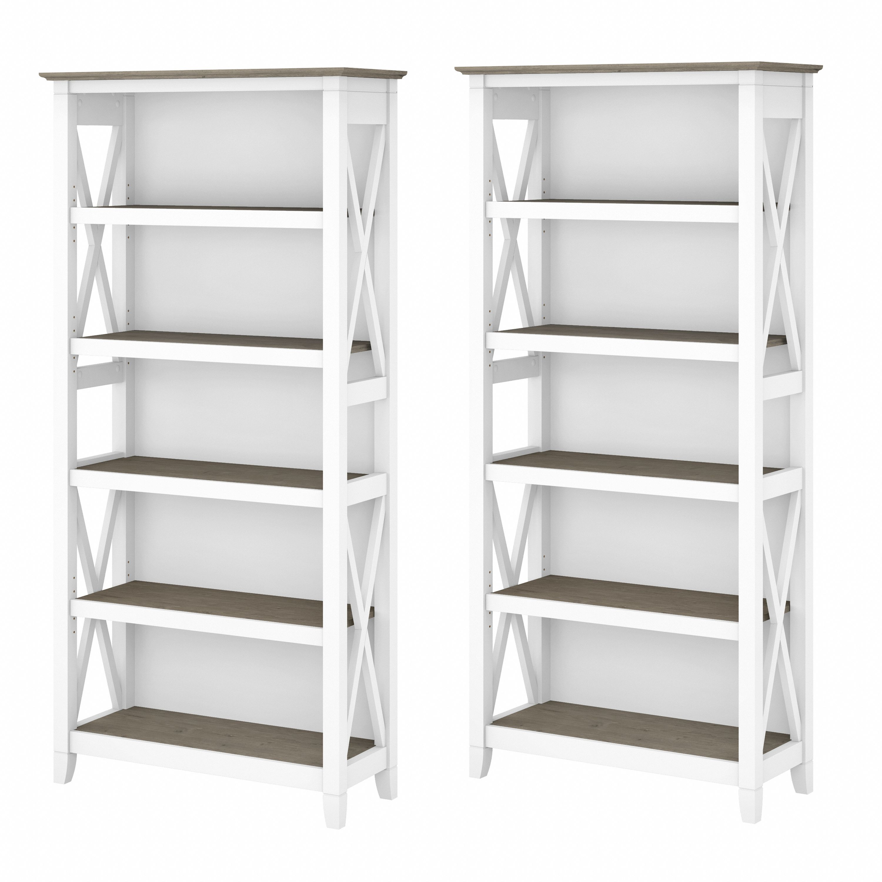 Shop Bush Furniture Key West 5 Shelf Bookcase Set 02 KWS046G2W #color_shiplap gray/pure white