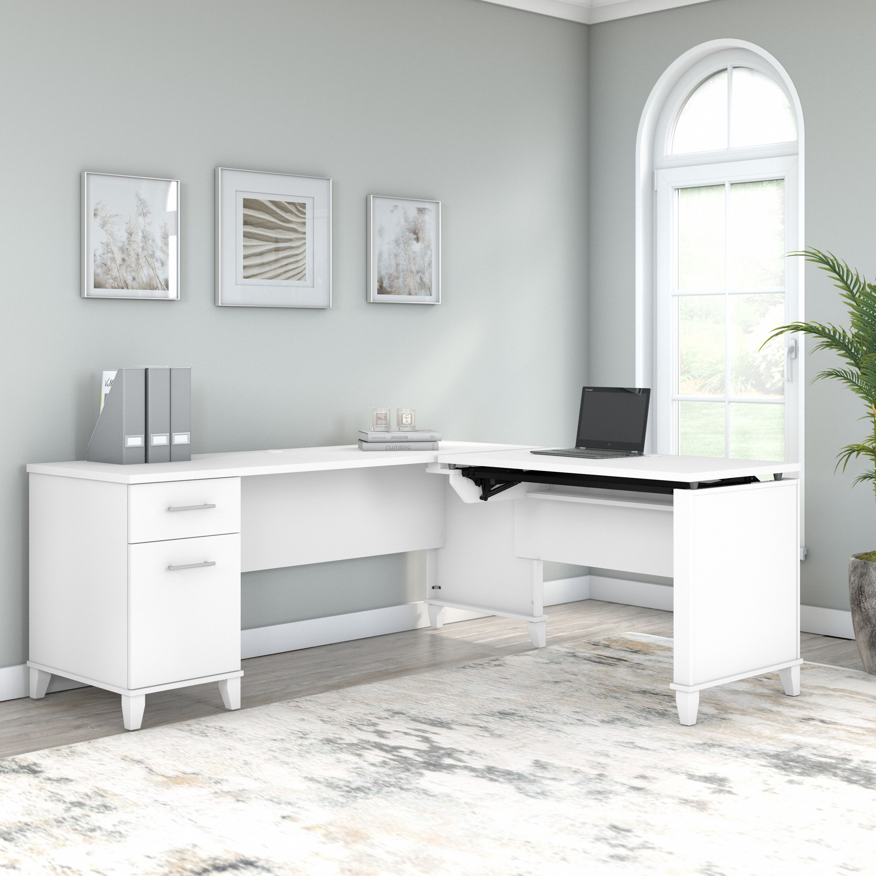 Shop Bush Furniture Somerset 72W 3 Position Sit to Stand L Shaped Desk 06 SET014WH #color_white