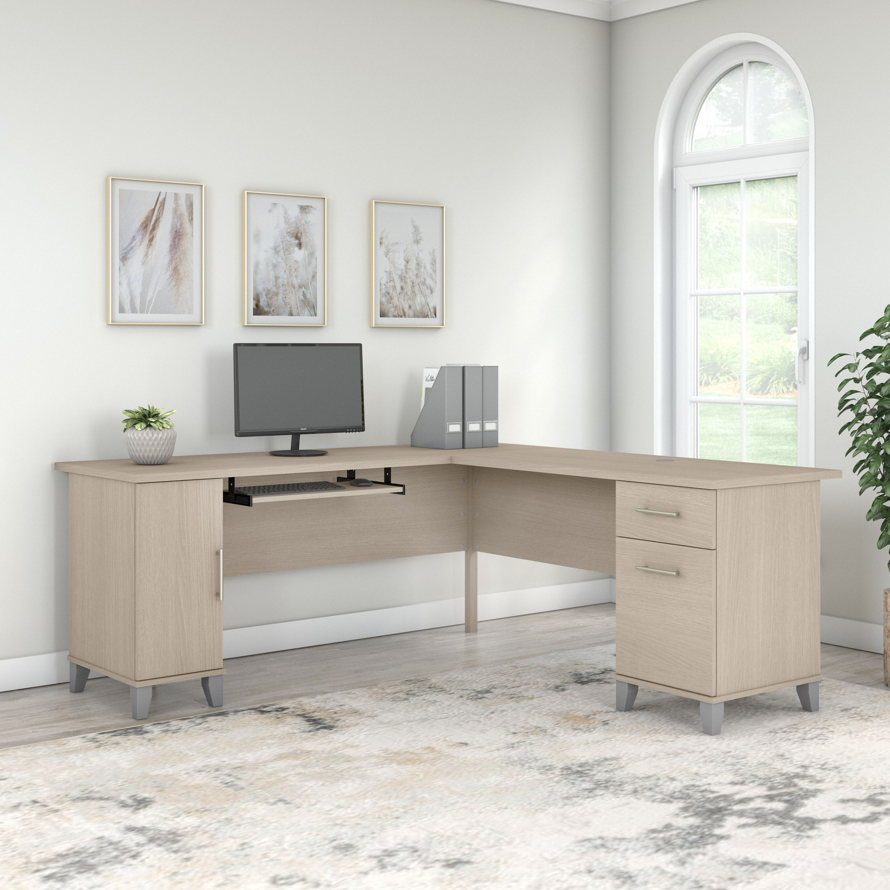 Shop Bush Furniture Somerset 72W L Shaped Desk with Storage 01 WC81110K #color_sand oak