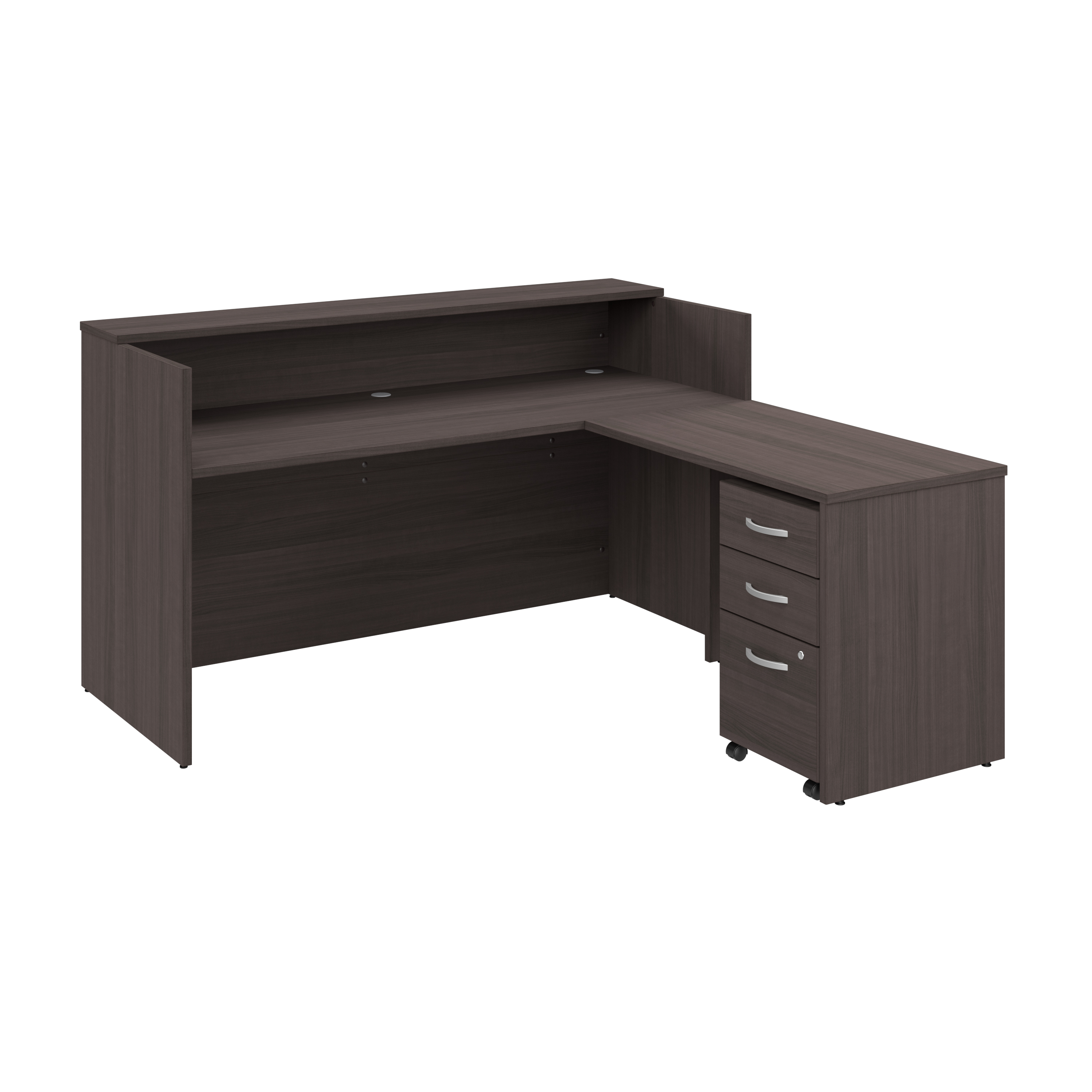 Shop Bush Business Furniture Arrive 72W x 72D L Shaped Reception Desk with Shelf and Mobile File Cabinet 02 ARV007SG #color_storm gray