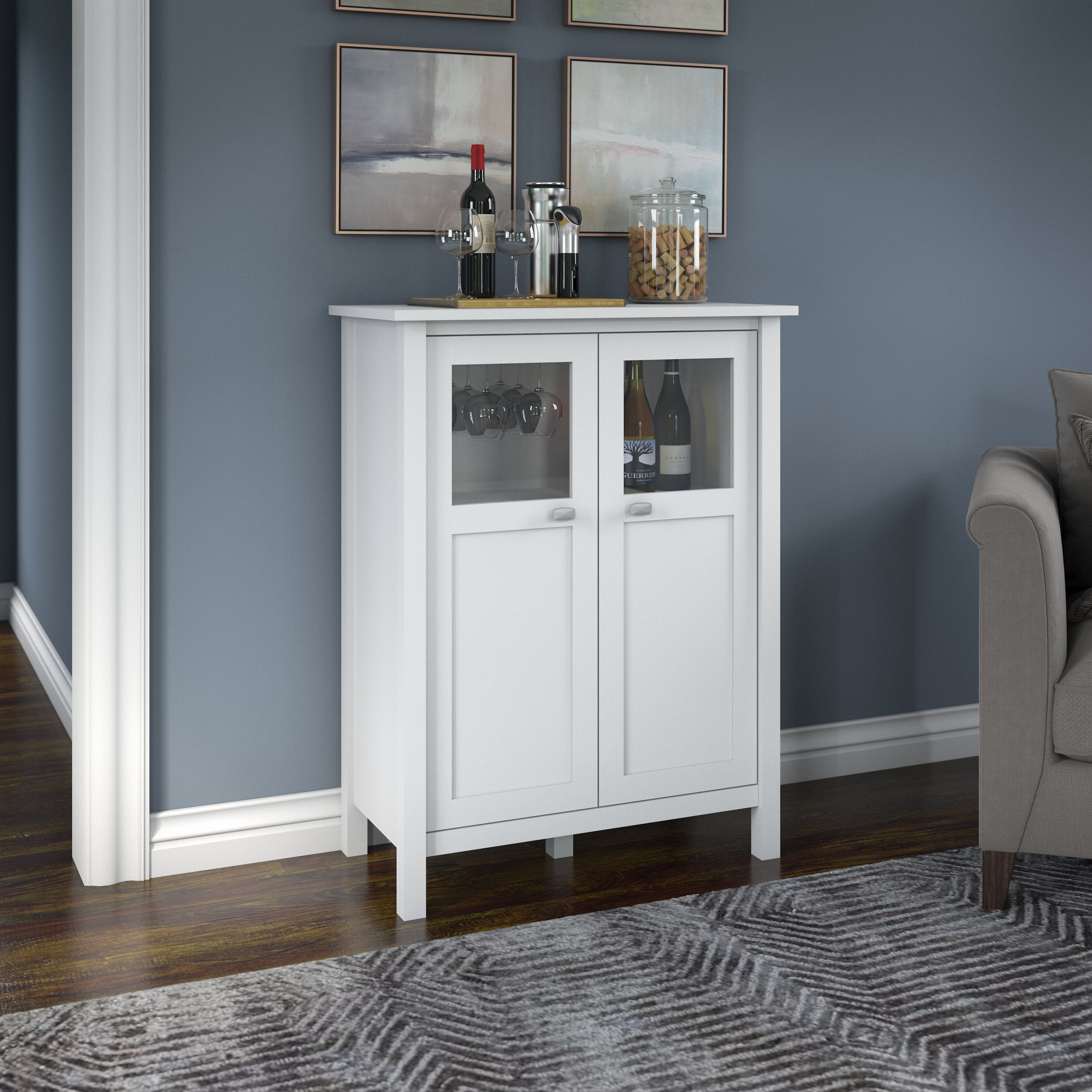 Shop Bush Furniture Broadview Bar Cabinet with Wine Storage 06 BDS132WH-03 #color_pure white