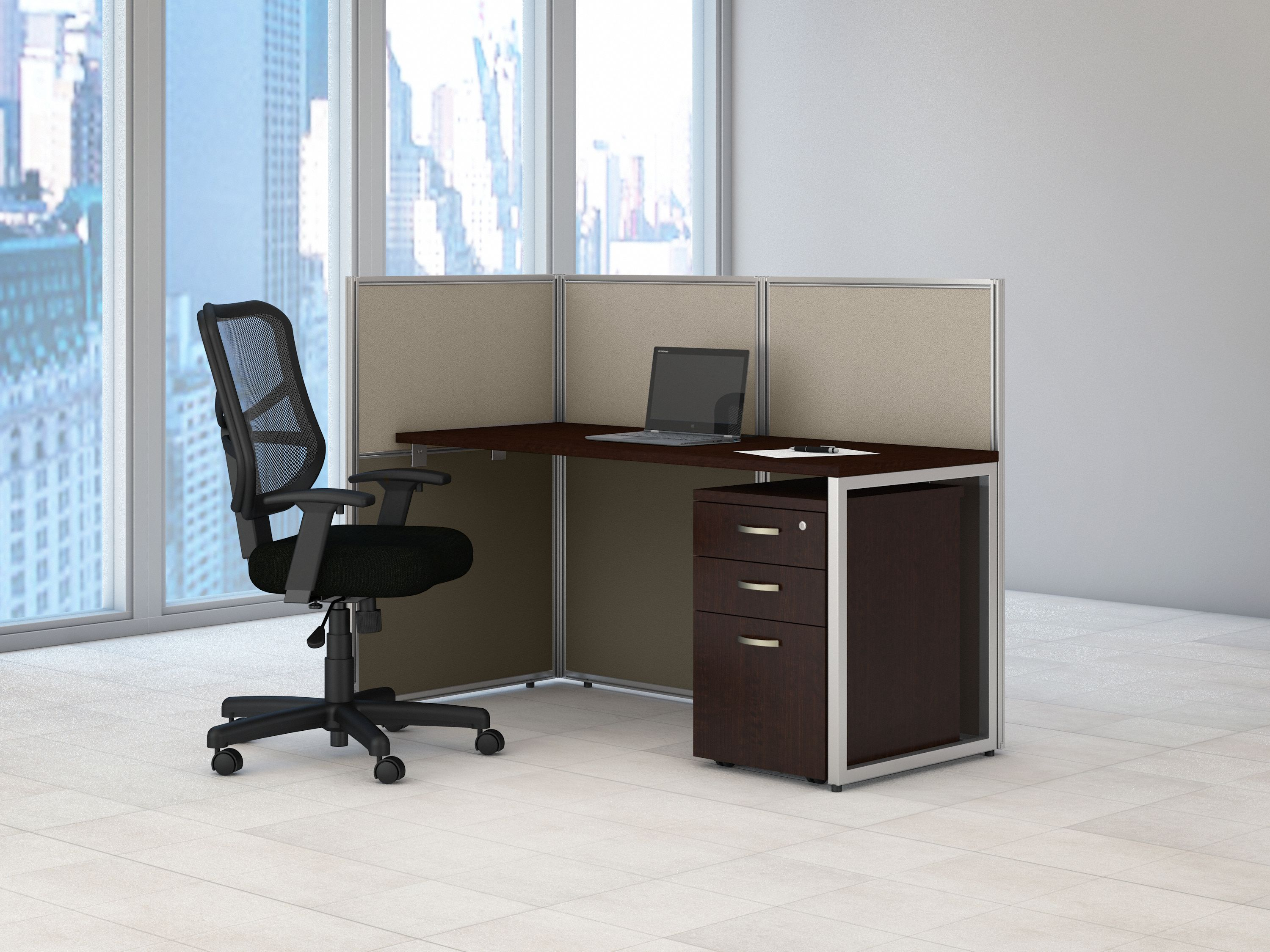 Shop Bush Business Furniture Easy Office 60W Cubicle Desk with File Cabinet and 45H Open Panels Workstation 06 EOD160SMR-03K #color_mocha cherry