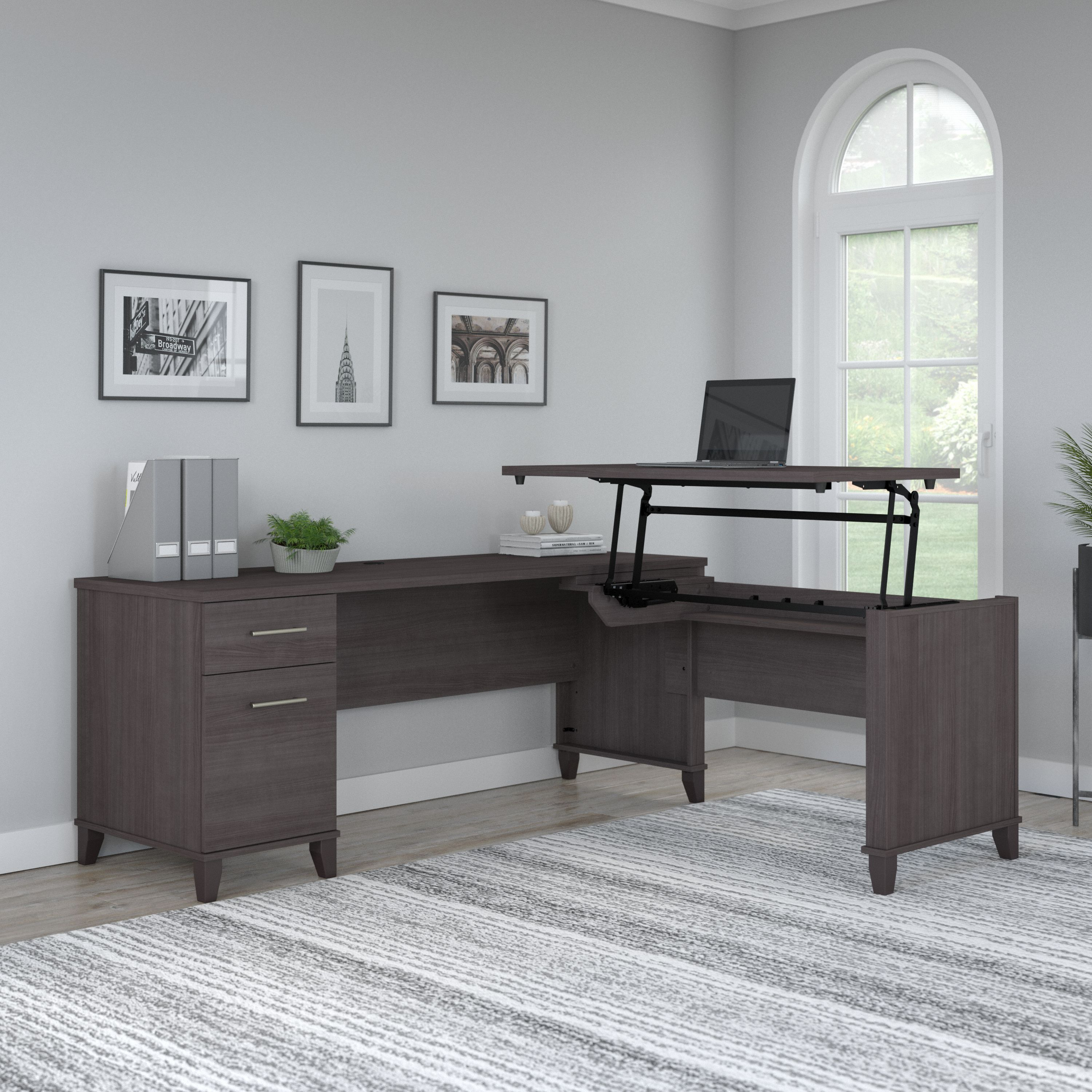 Shop Bush Furniture Somerset 72W 3 Position Sit to Stand L Shaped Desk 01 SET014SG #color_storm gray