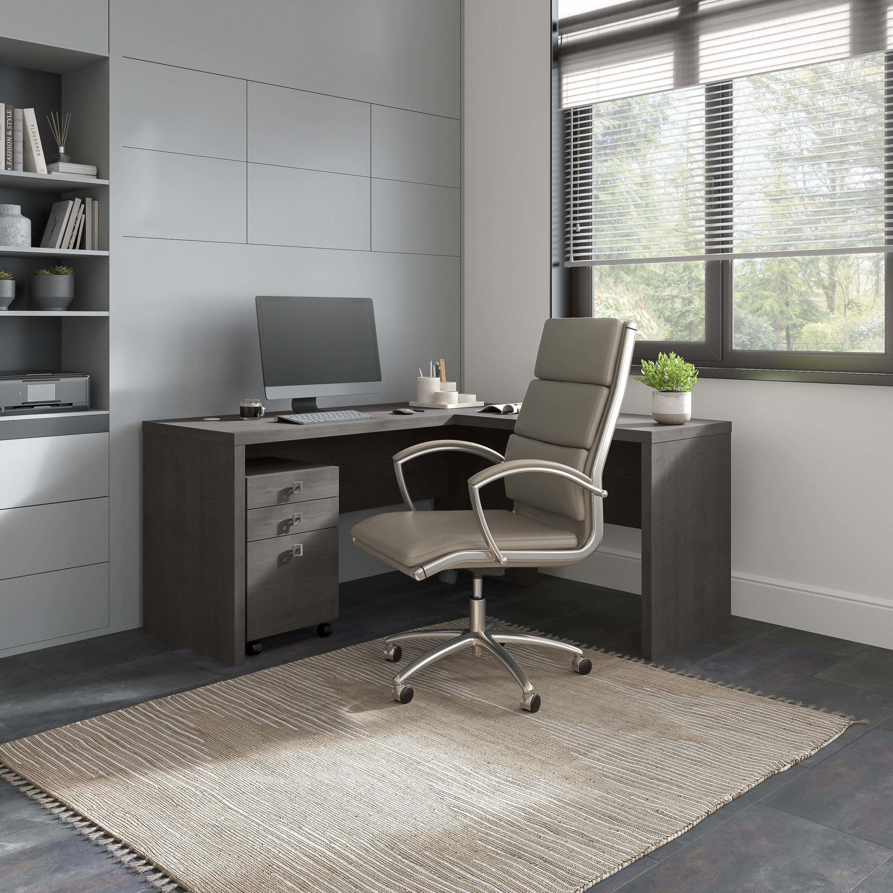 Shop Bush Business Furniture Echo L Shaped Desk with Mobile File Cabinet 01 ECH008CM #color_charcoal maple