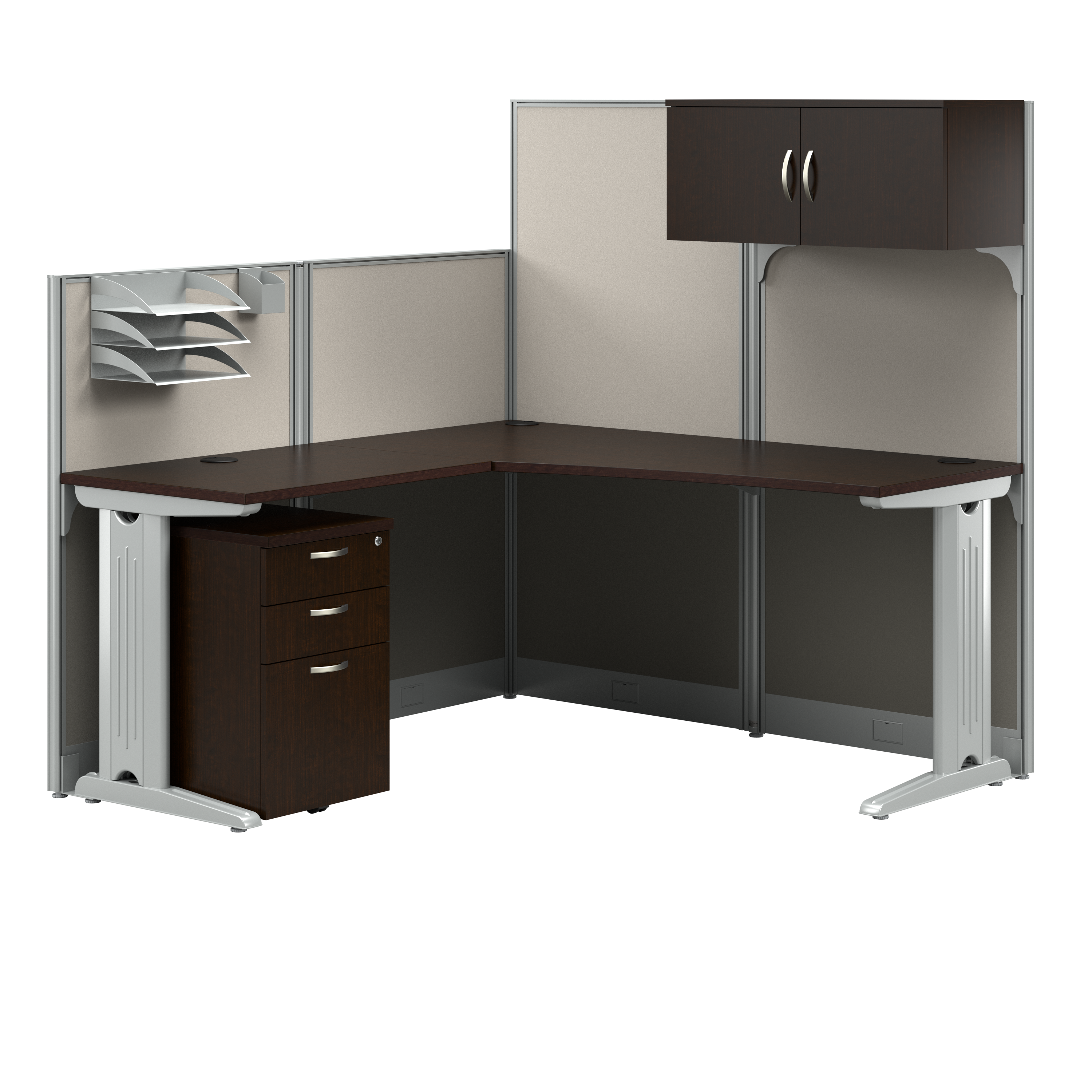 Shop Bush Business Furniture Office in an Hour 65W L Shaped Cubicle Desk with Storage, Drawers, and Organizers 02 WC36894-03STGK #color_mocha cherry