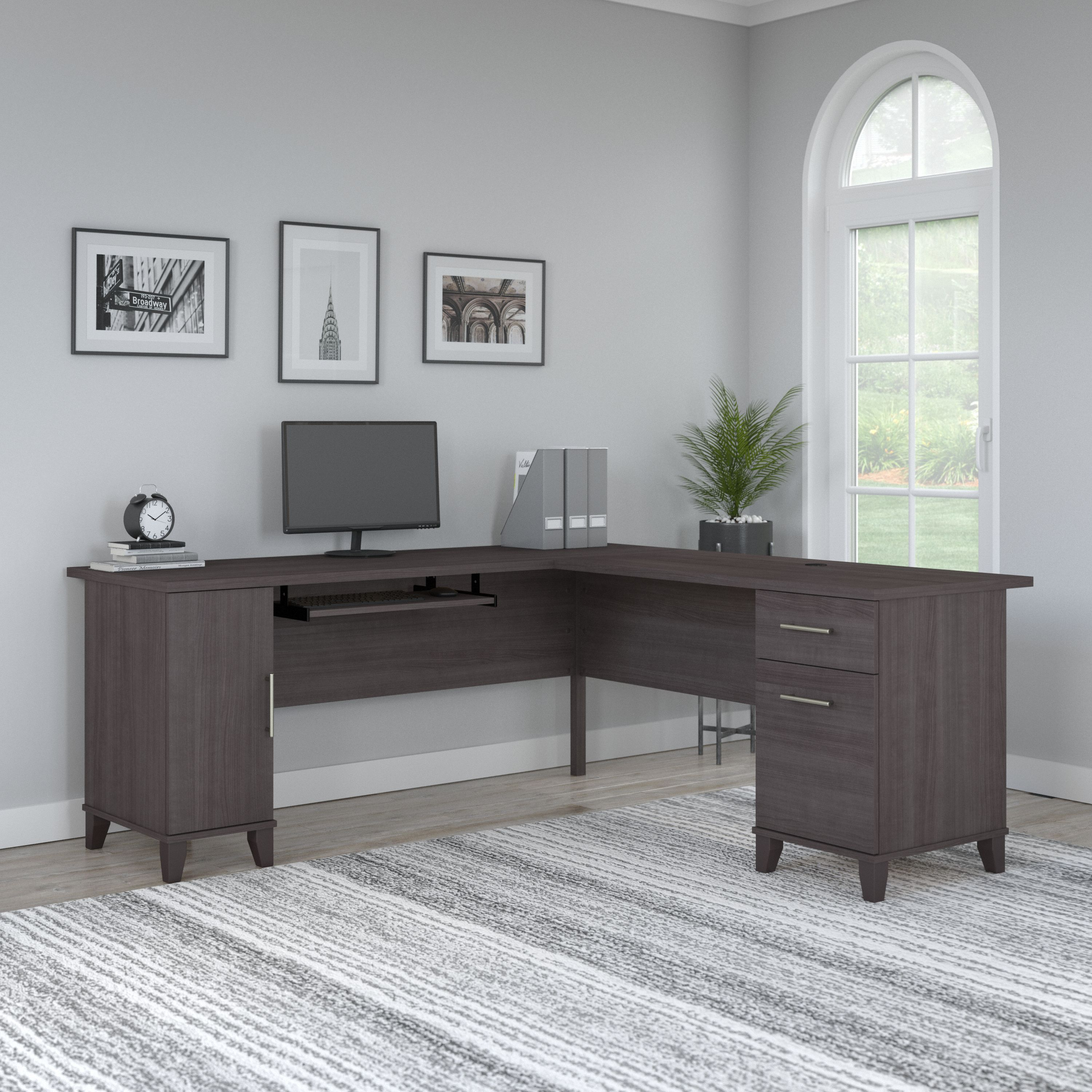 Shop Bush Furniture Somerset 72W L Shaped Desk with Storage 01 WC81510K #color_storm gray