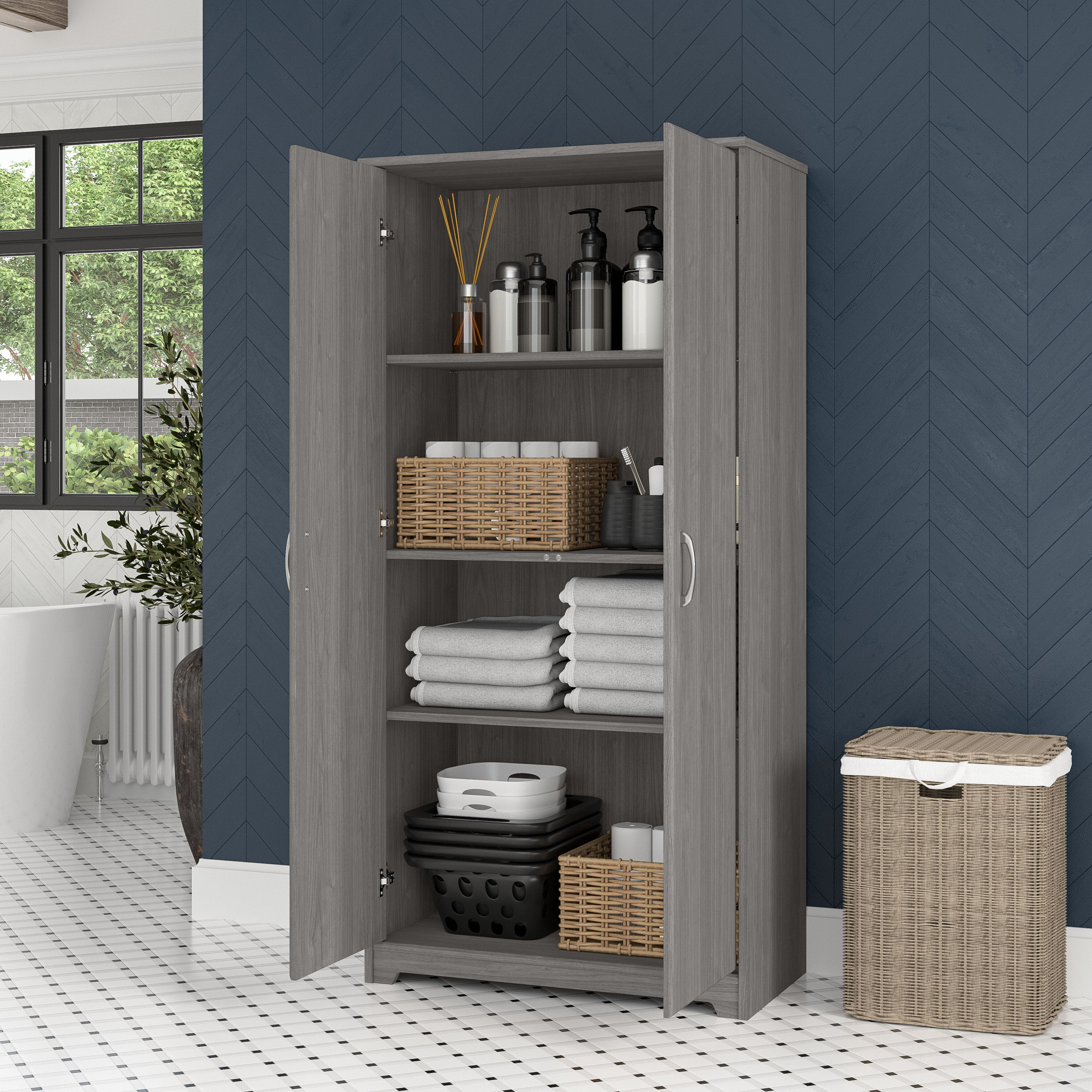 Shop Bush Furniture Cabot Tall Bathroom Storage Cabinet with Doors 06 WC31399-Z1 #color_modern gray