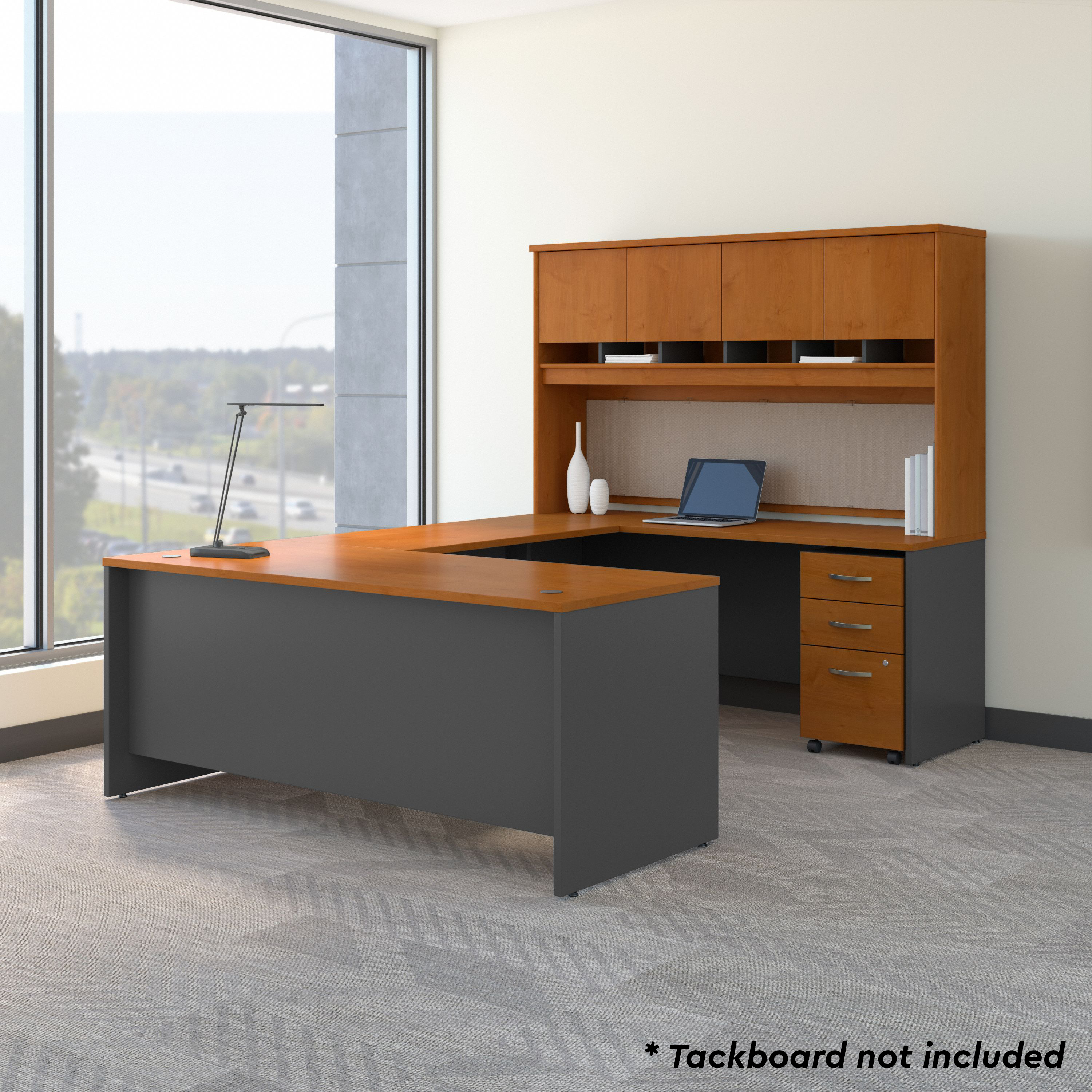 Shop Bush Business Furniture Series C 72W U Shaped Desk with Hutch and Storage 01 SRC094NCSU #color_natural cherry/graphite gray