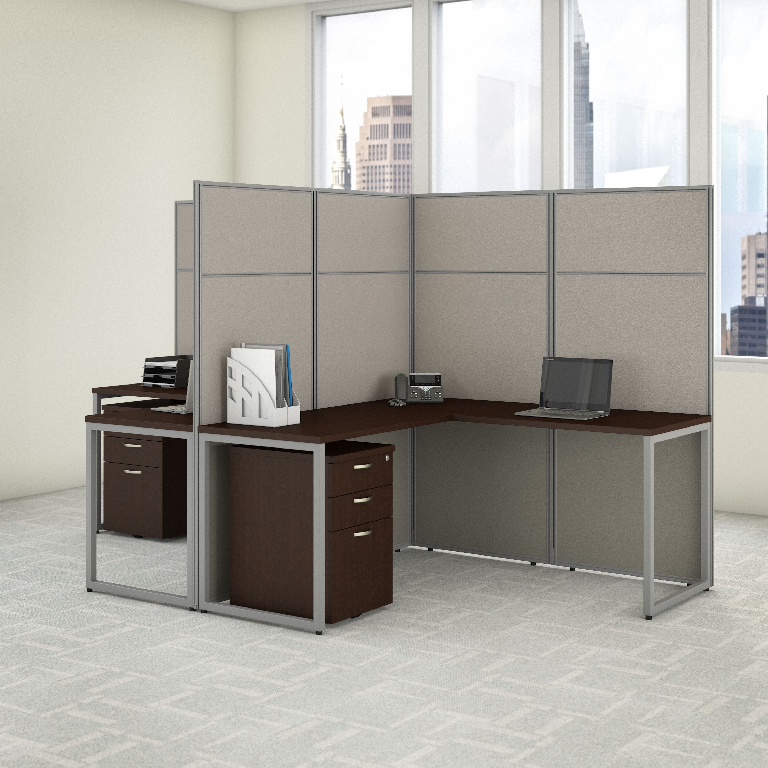 Shop Bush Business Furniture Easy Office 60W 2 Person L Shaped Cubicle Desk with Drawers and 66H Panels 01 EODH56SMR-03K #color_mocha cherry