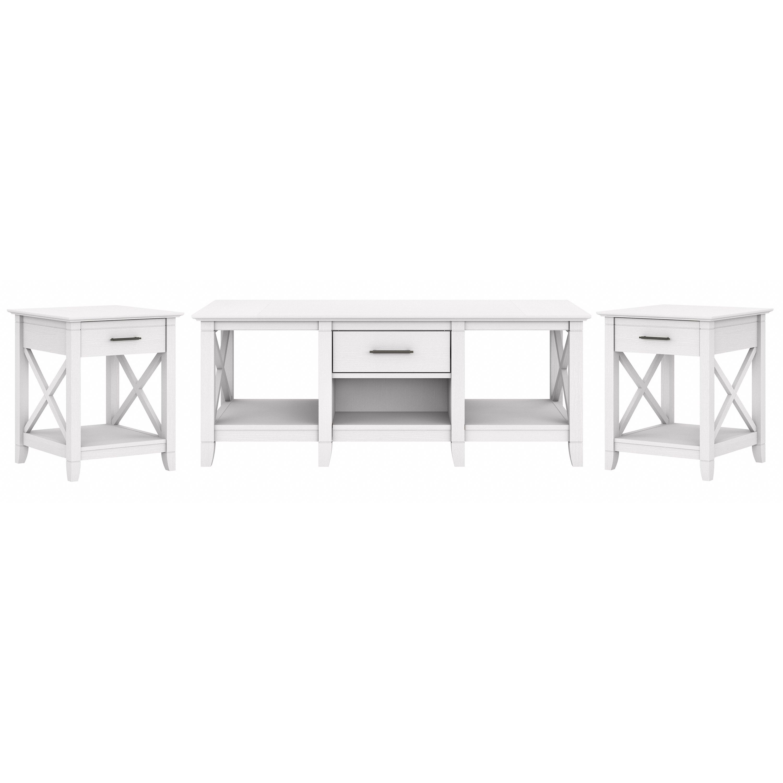 Shop Bush Furniture Key West Coffee Table with Set of 2 End Tables 02 KWS023WT #color_pure white oak