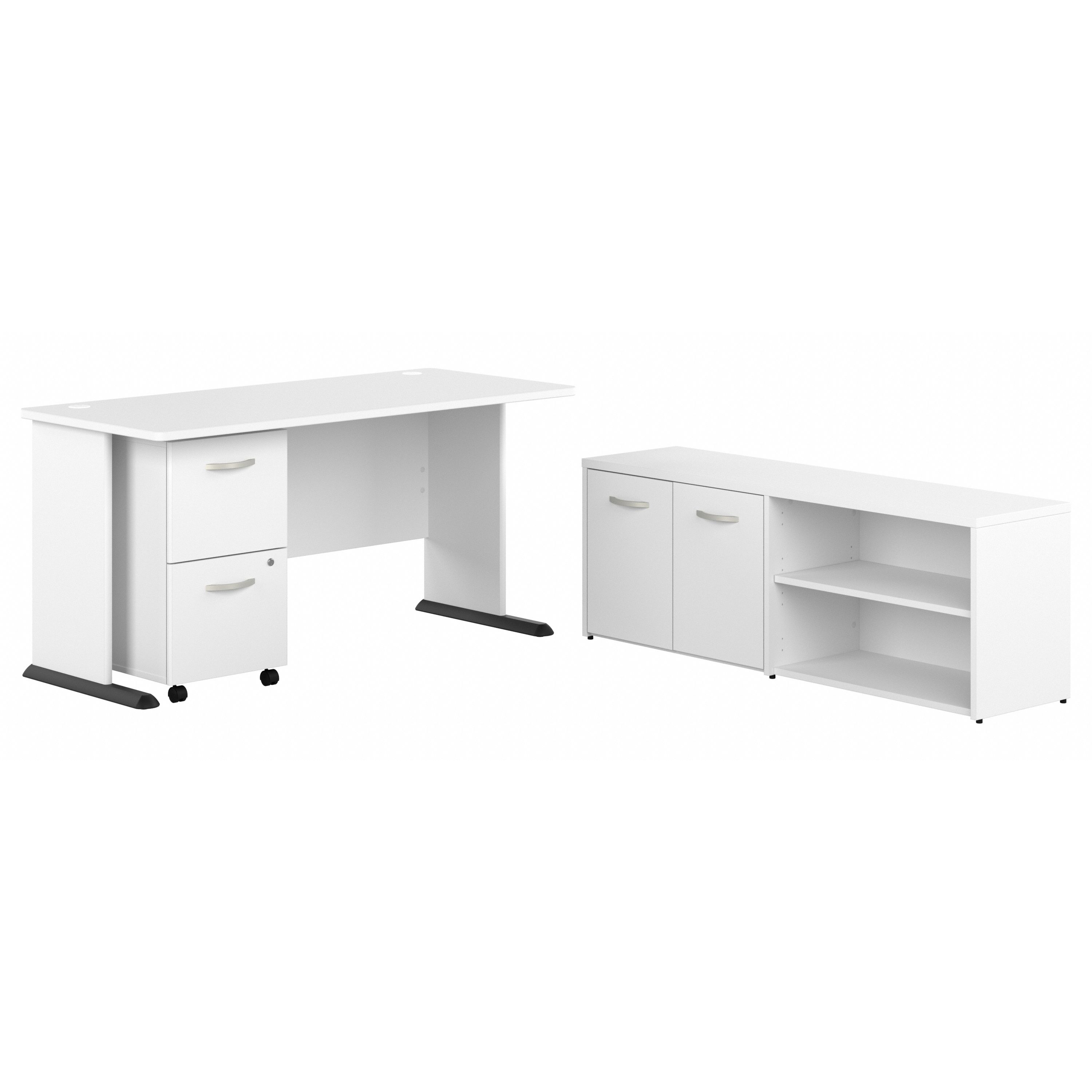 Shop Bush Business Furniture Studio A 60W Computer Desk with Mobile File Cabinet and Low Storage Cabinet 02 STA006WHSU #color_white