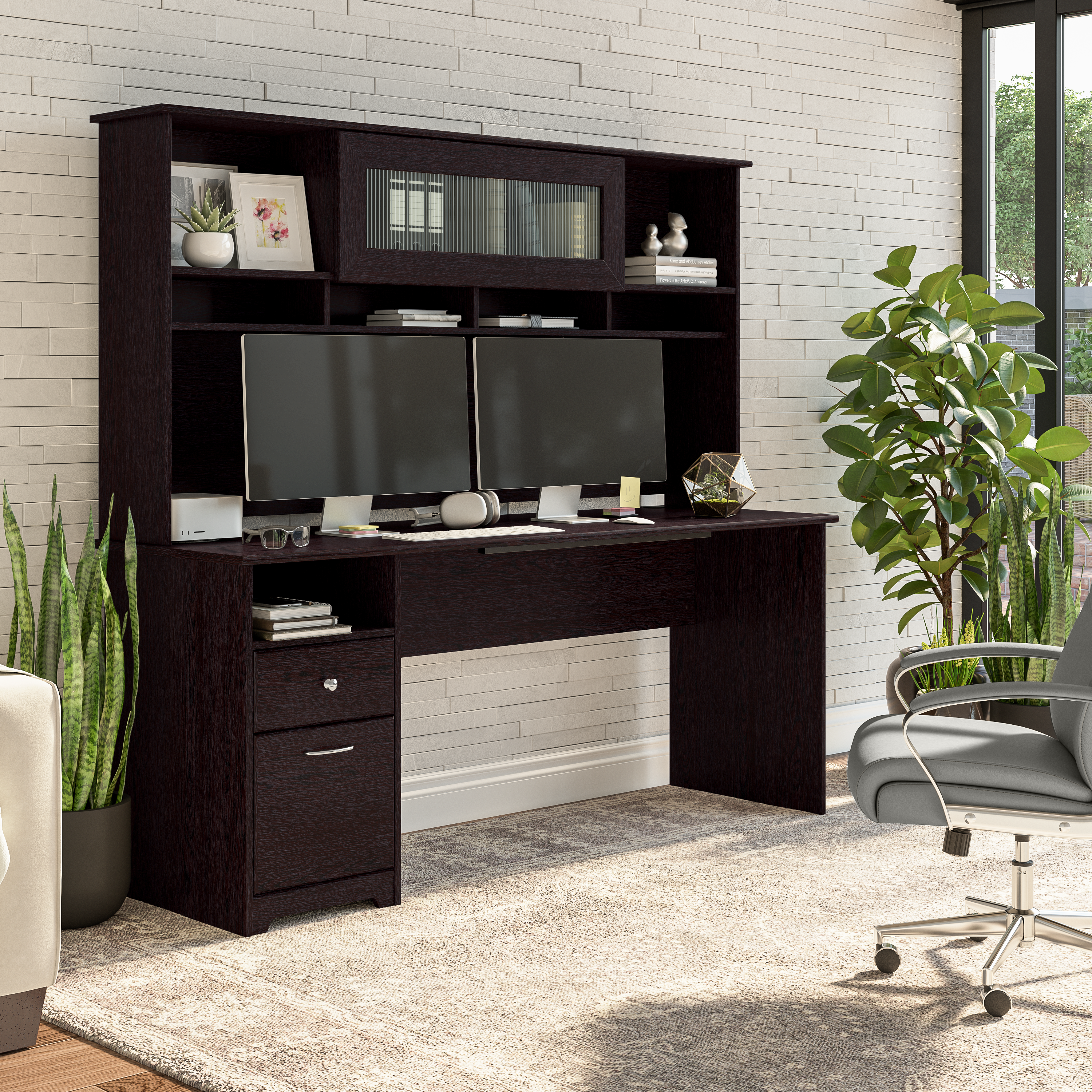 Shop Bush Furniture Cabot 72W Computer Desk with Hutch 01 CAB049EPO #color_espresso oak