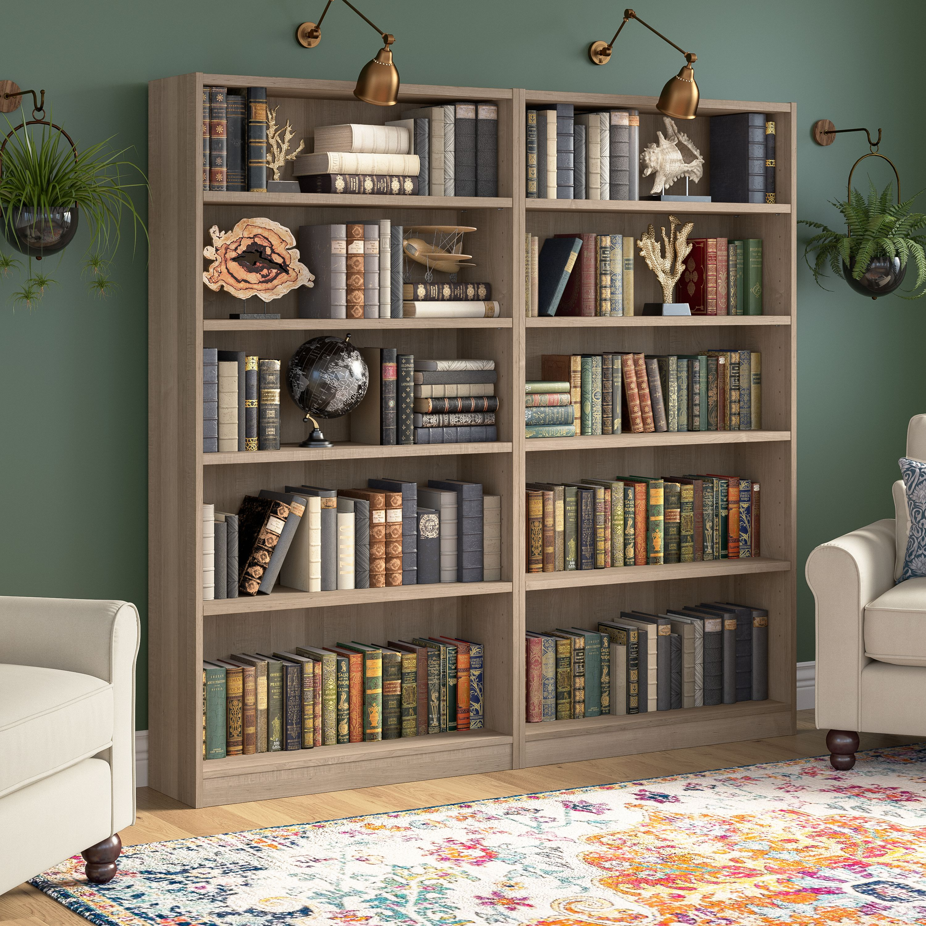 Shop Bush Furniture Universal Tall 5 Shelf Bookcase - Set of 2 01 UB003AG #color_ash gray