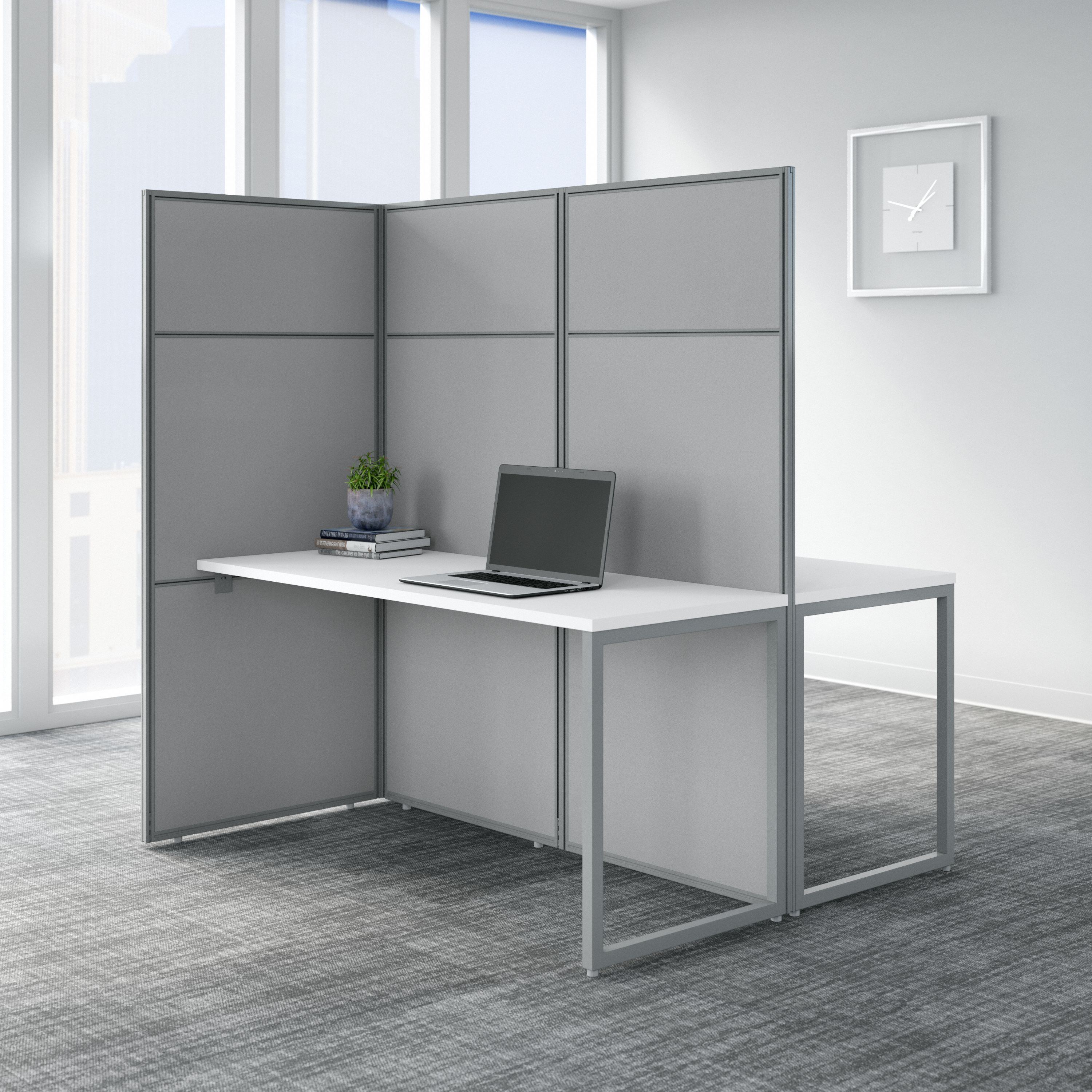 Shop Bush Business Furniture Easy Office 60W 2 Person Cubicle Desk Workstation with 66H Panels 01 EODH460WH-03K #color_pure white/silver gray fabric