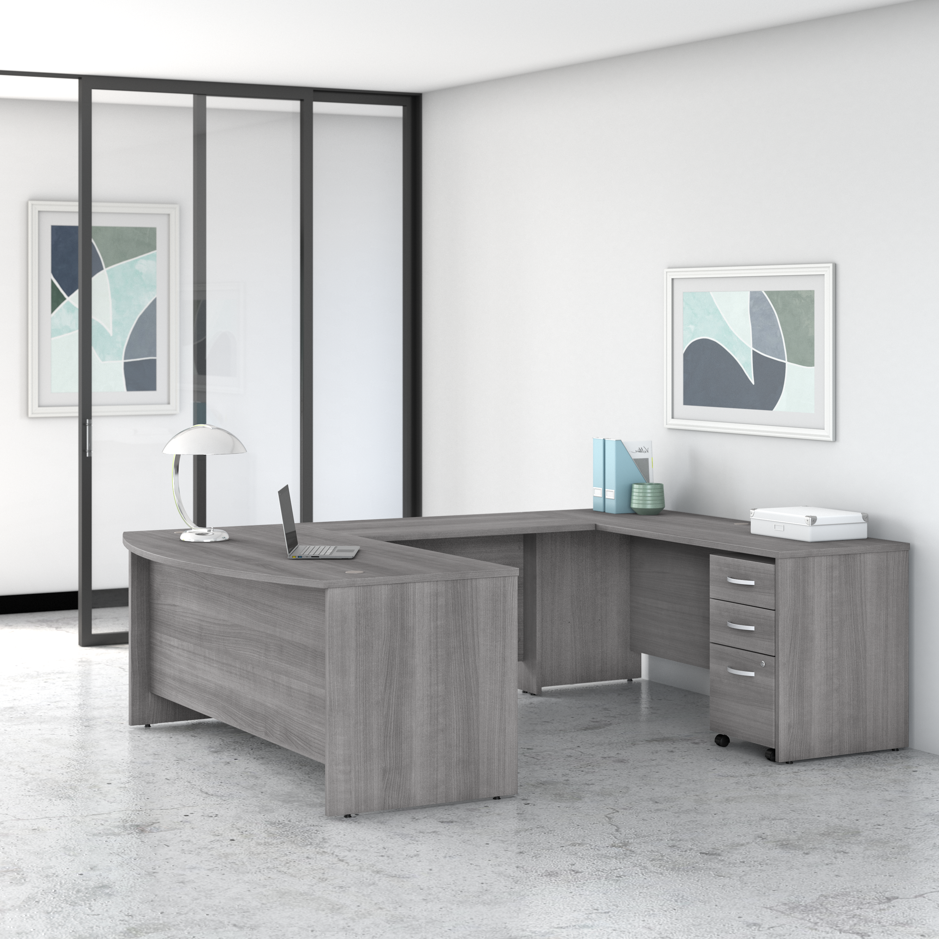 Shop Bush Business Furniture Studio C 72W x 36D U Shaped Desk with Mobile File Cabinet 01 STC004PGSU #color_platinum gray