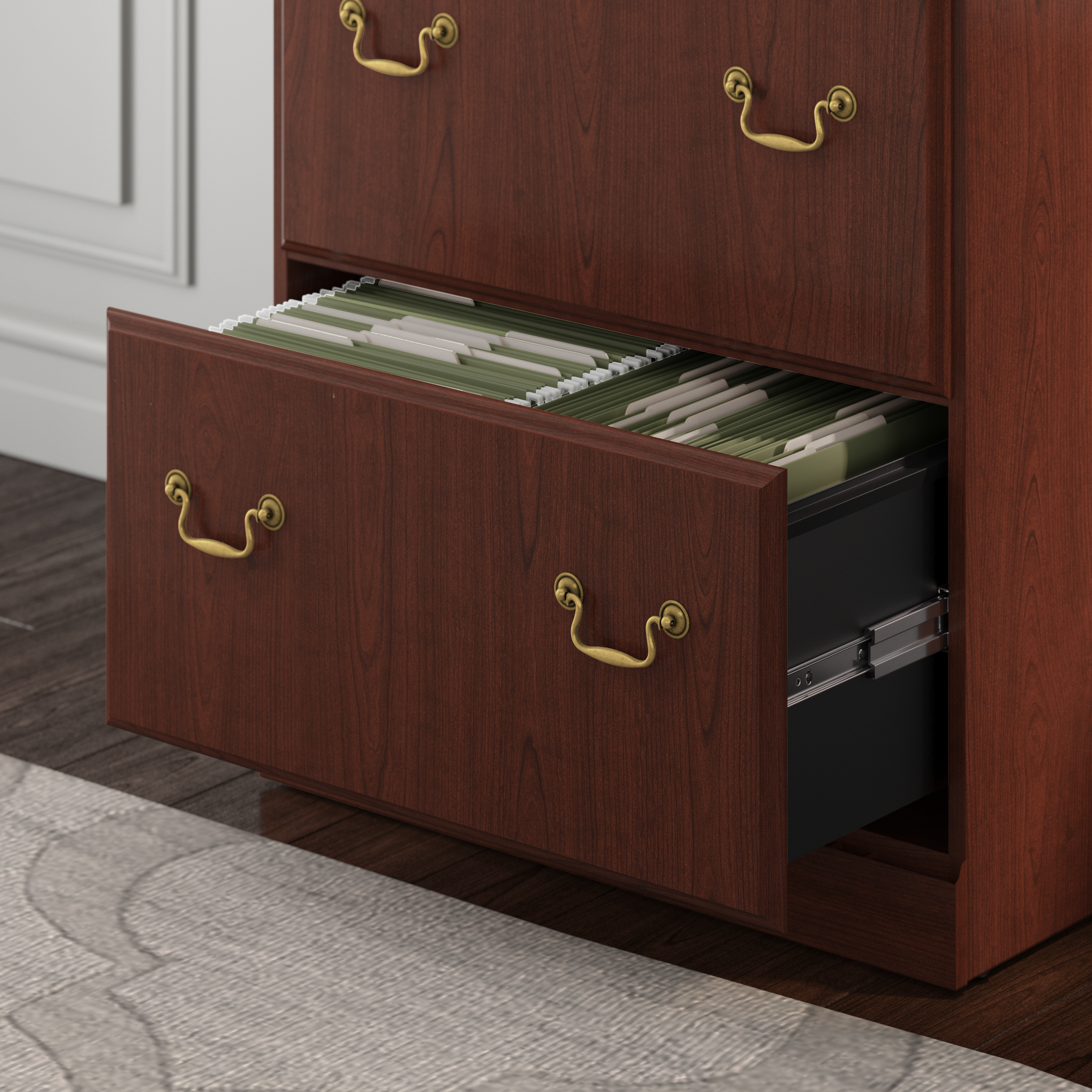 Shop Bush Furniture Saratoga Executive Desk with File Cabinet and Bookcase Set 04 SAR001CS #color_harvest cherry