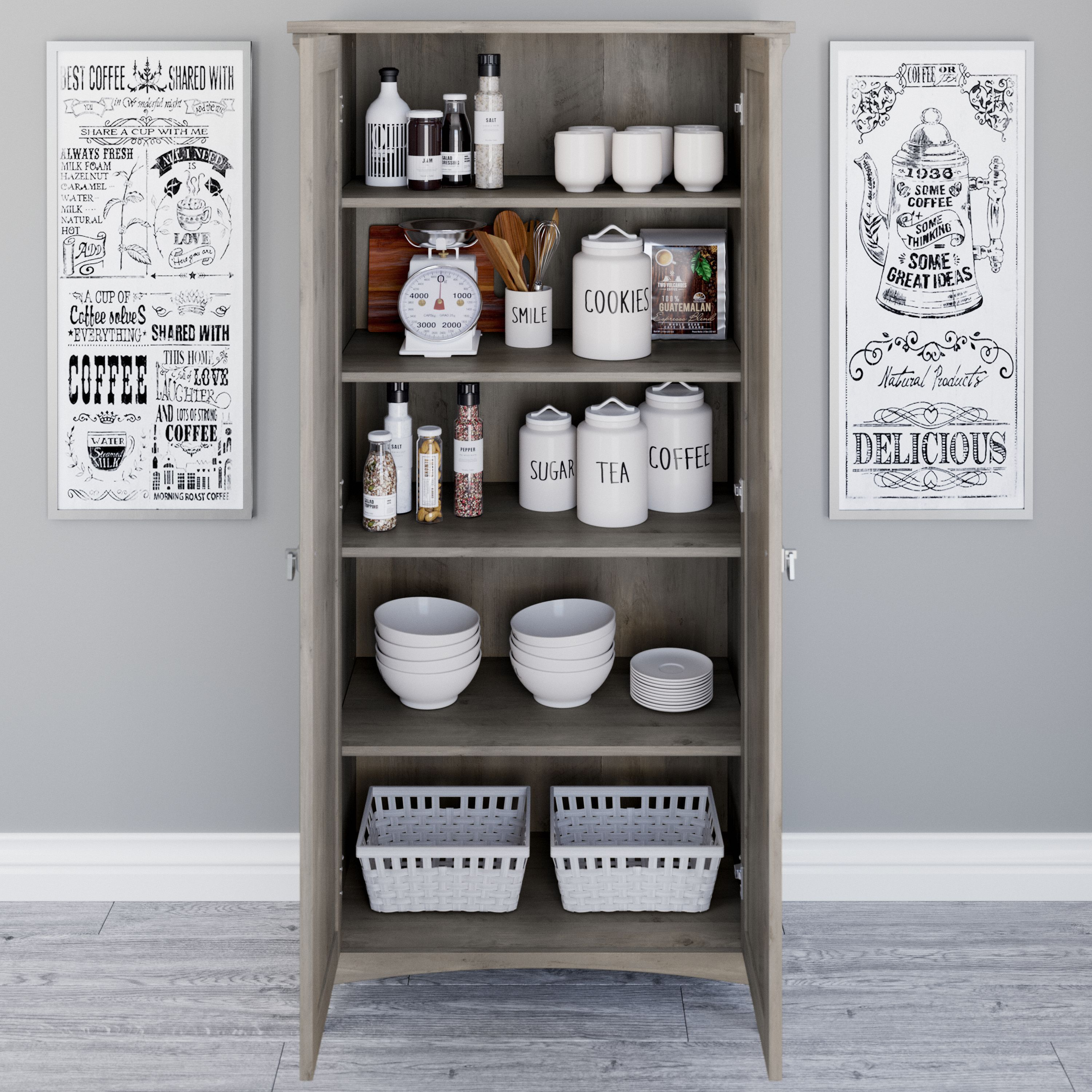 Shop Bush Furniture Salinas Kitchen Pantry Cabinet with Doors 06 SAL014DG #color_driftwood gray