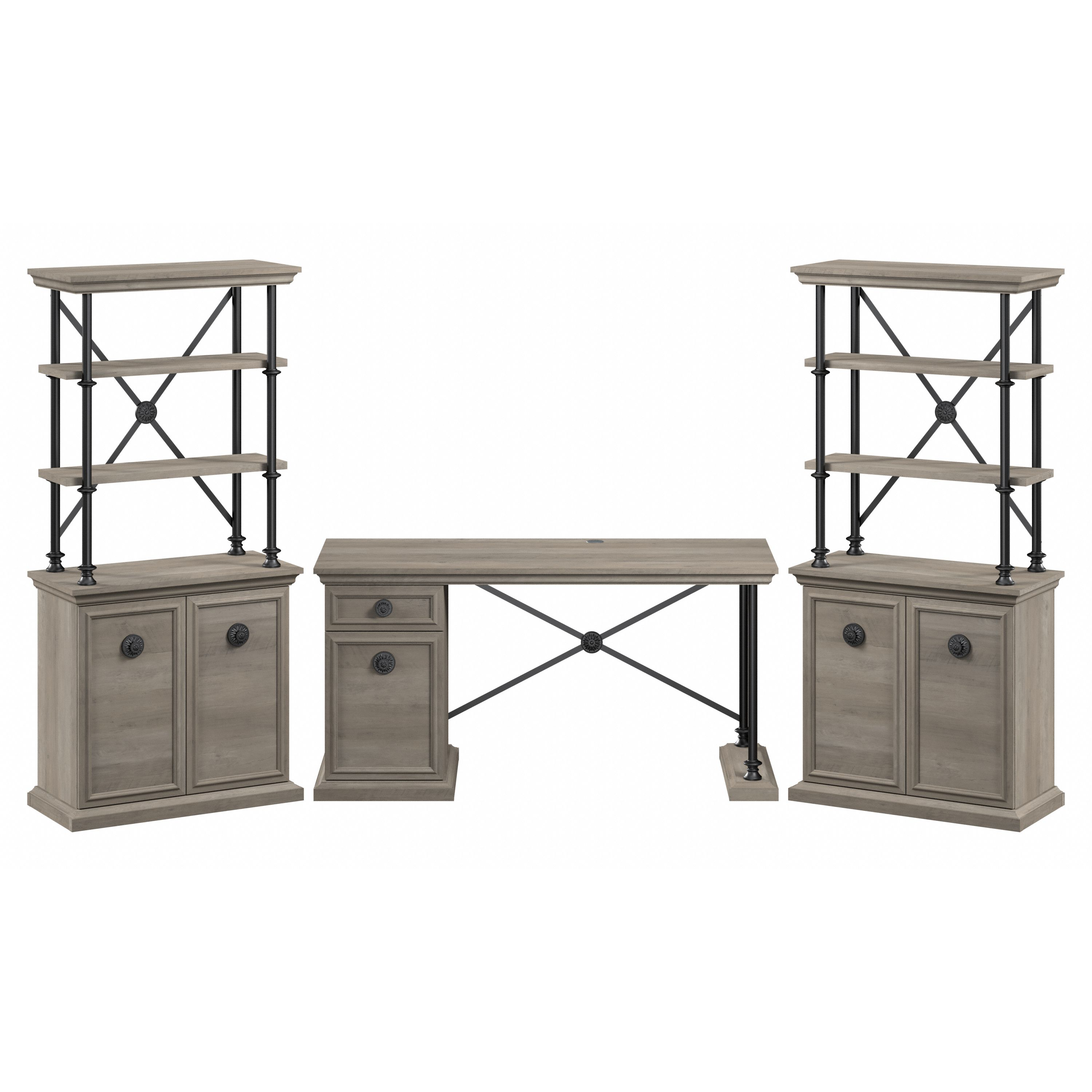 Shop Bush Furniture Coliseum 60W Designer Desk with Set of Two Bookcases with Doors 02 CSM004DG #color_driftwood gray