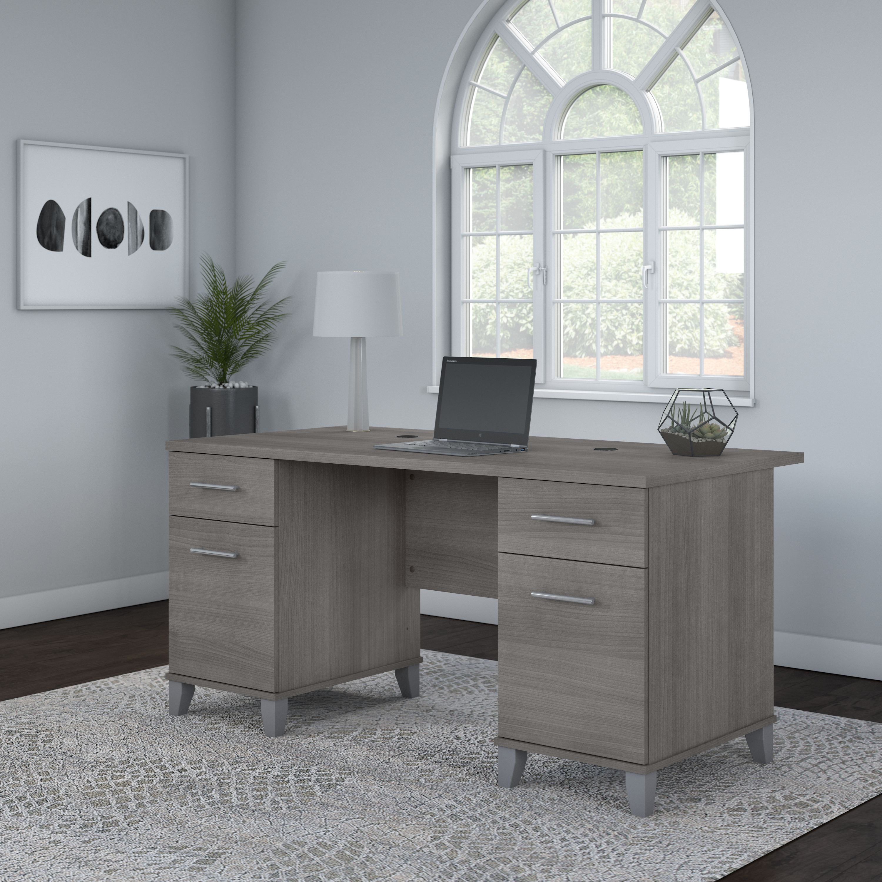 Shop Bush Furniture Somerset 60W Office Desk with Drawers 01 WC81228K #color_platinum gray