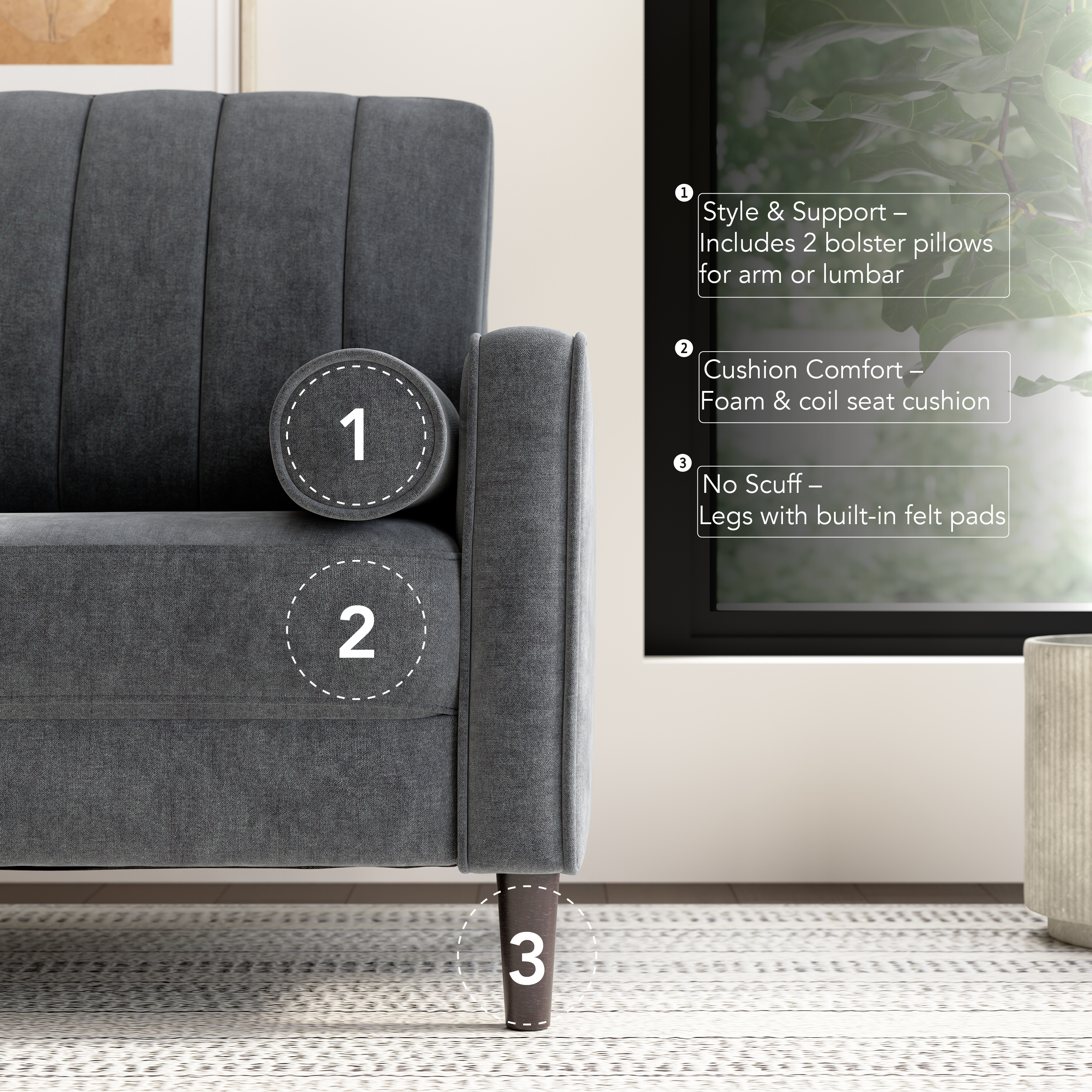 Shop Bush Home Max 77W Sofa MXJ177IGC-03 3 #color_iron gray chenille fabric