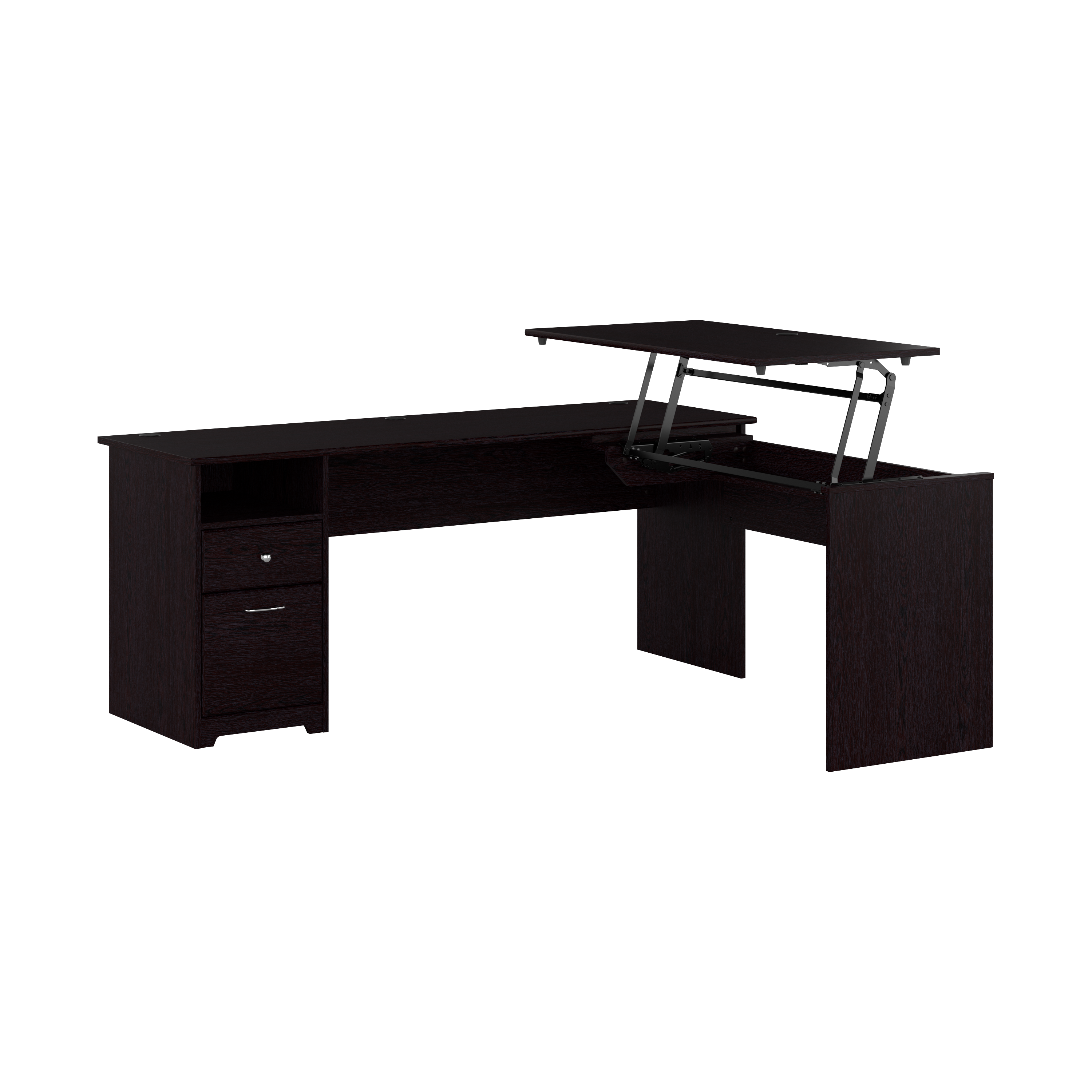 Shop Bush Furniture Cabot 72W 3 Position Sit to Stand L Shaped Desk 02 CAB050EPO #color_espresso oak