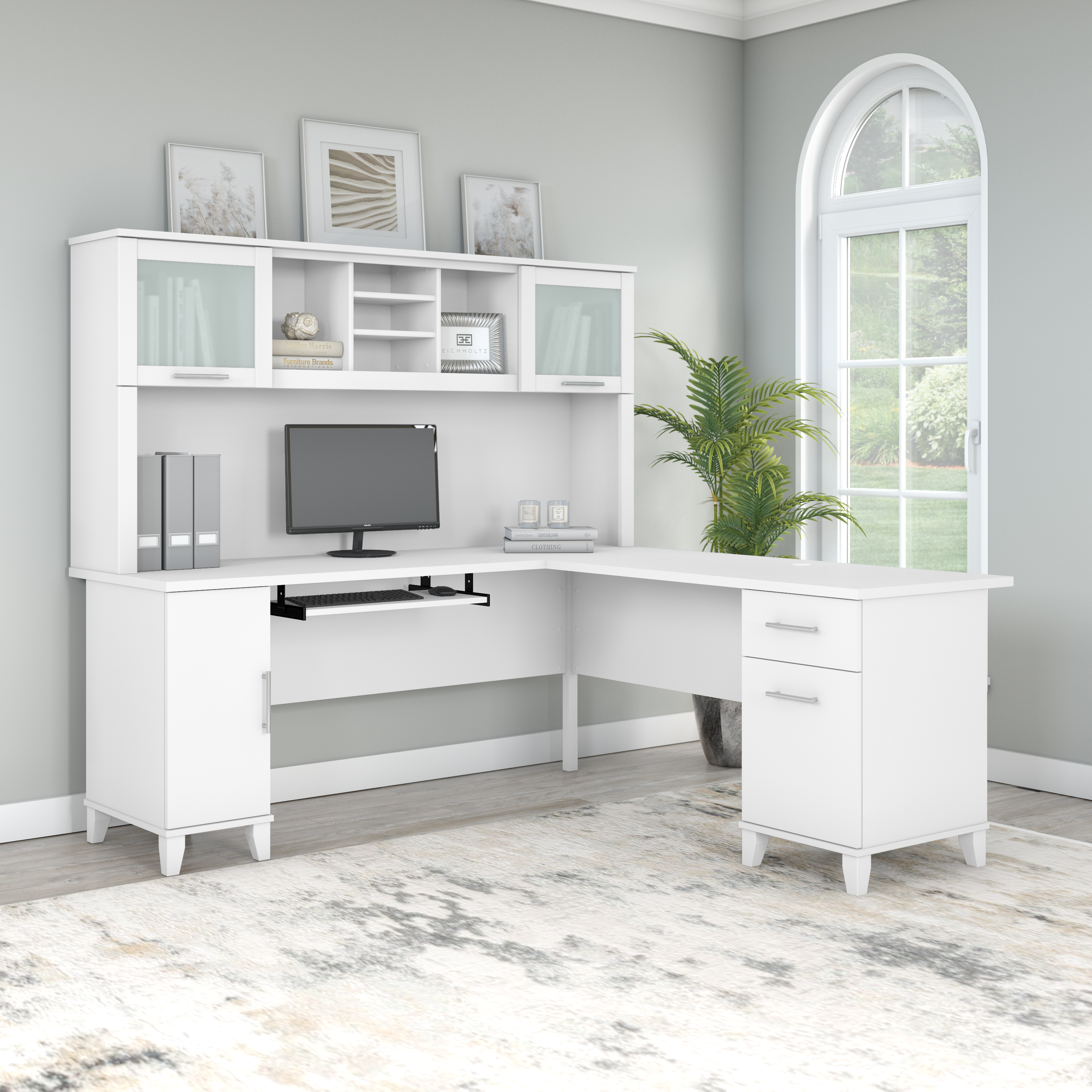 Shop Bush Furniture Somerset 72W L Shaped Desk with Hutch 01 SET001WH #color_white