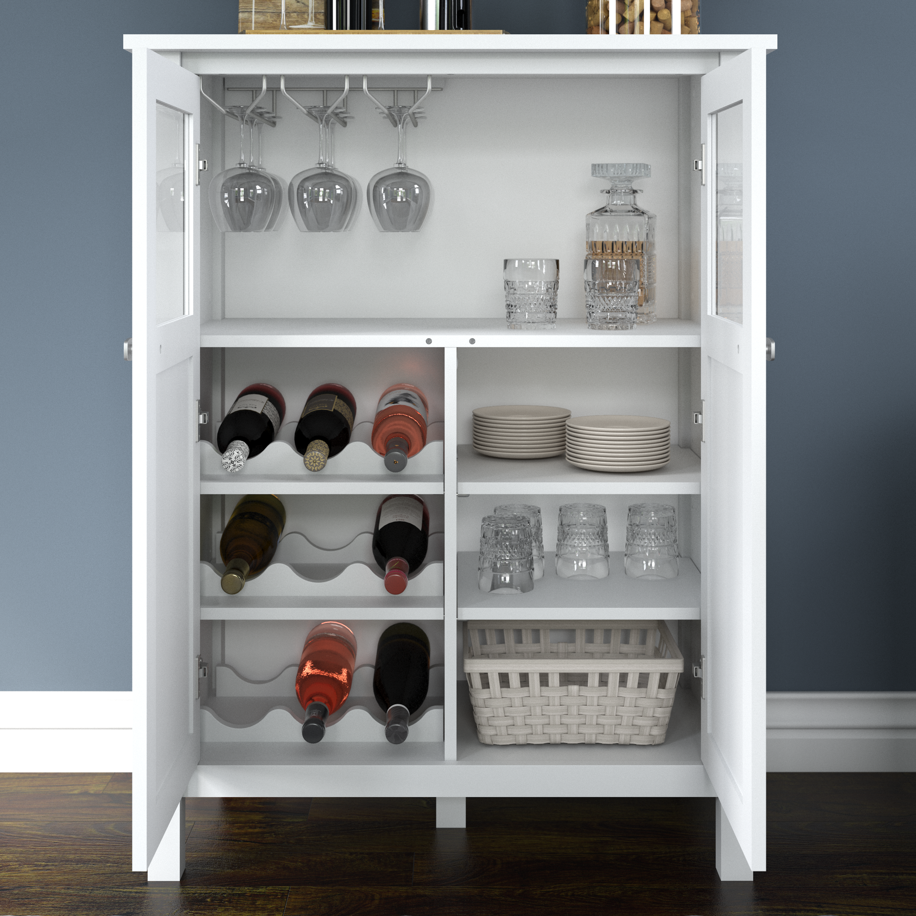 Shop Bush Furniture Broadview Bar Cabinet with Wine Storage 04 BDS132WH-03 #color_pure white