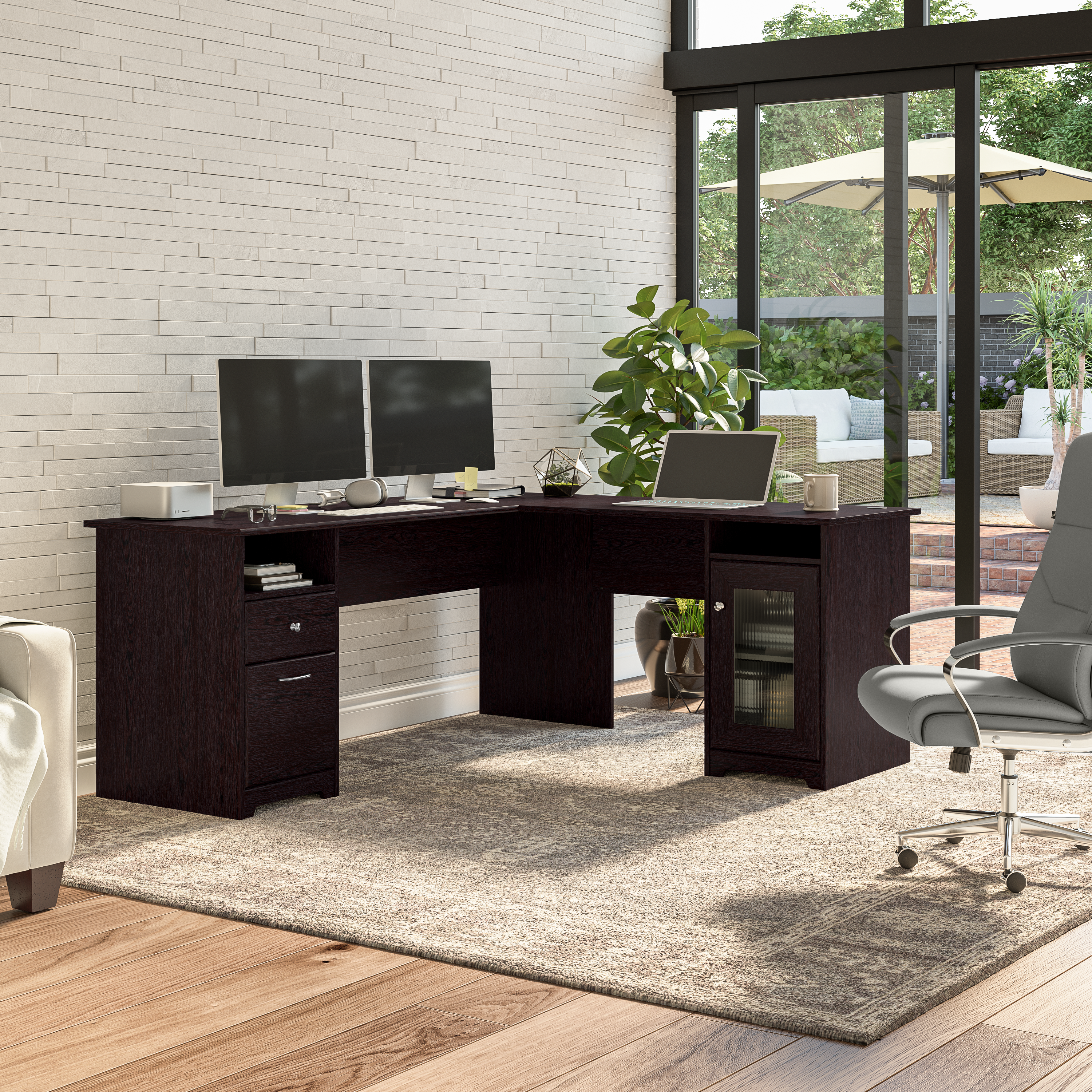 Shop Bush Furniture Cabot 72W L Shaped Computer Desk with Storage 01 CAB072EPO #color_espresso oak